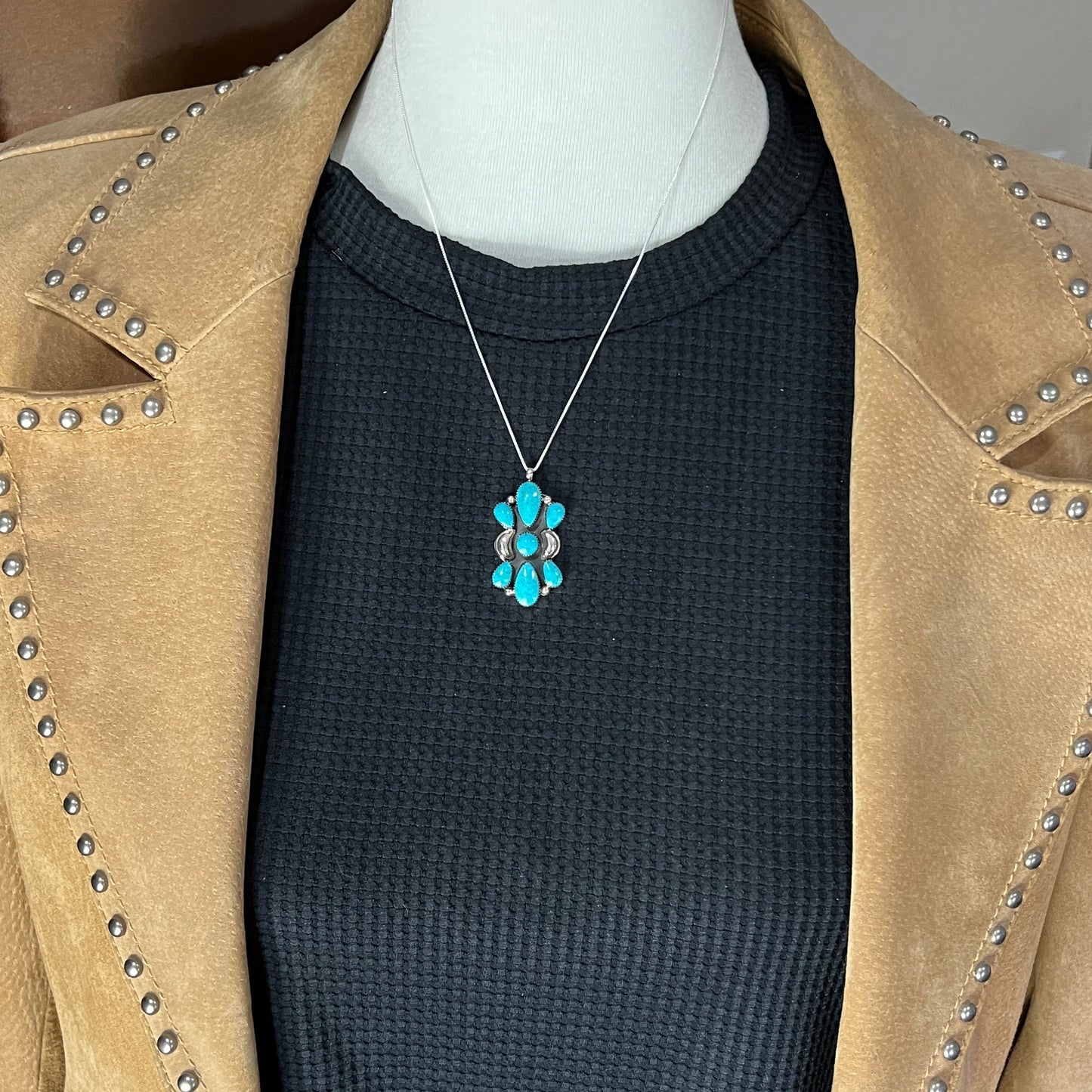 18" blue turquoise cluster necklace Sterling silver Navajo handmade Marie Bahe 2