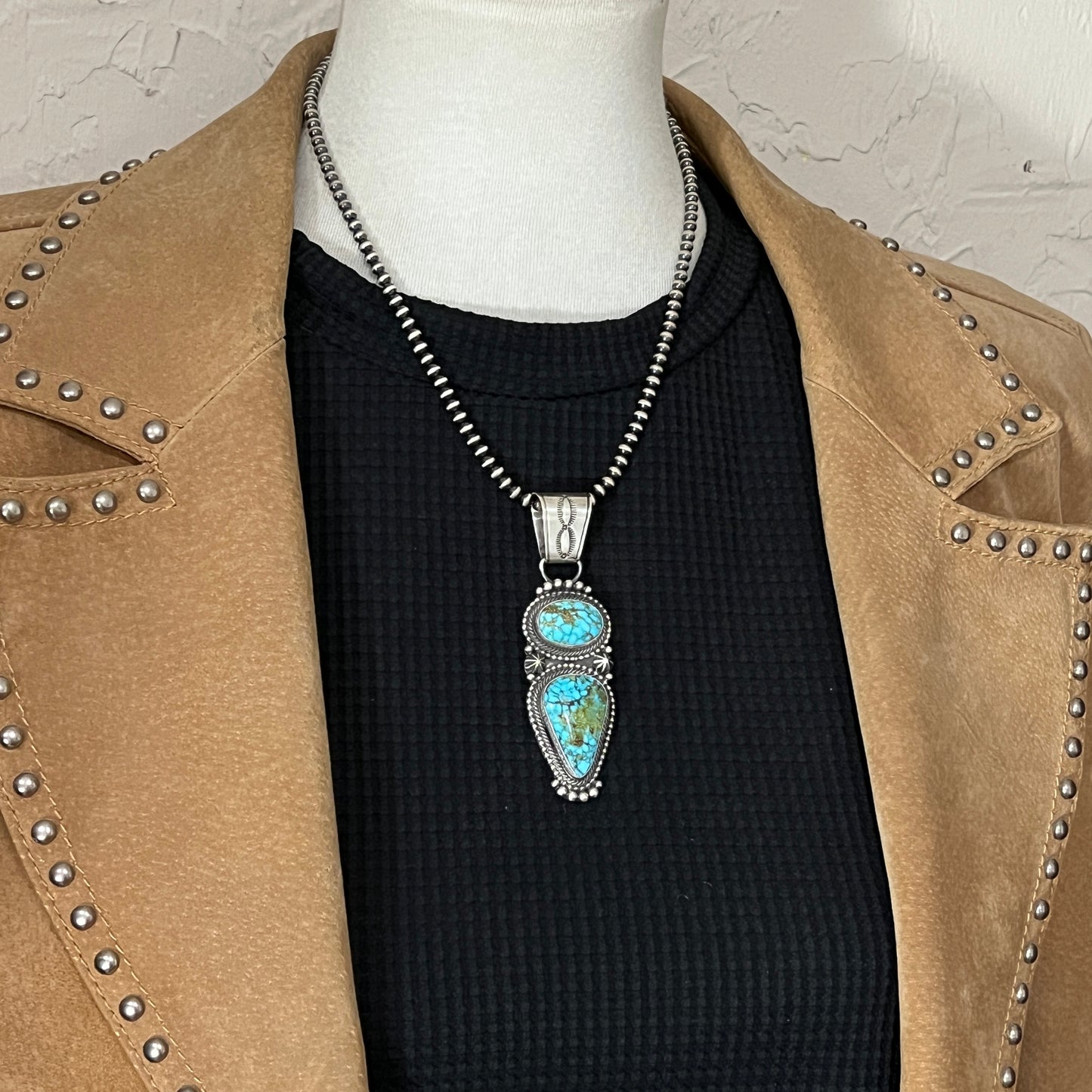 Blue Kingman Turquoise Pendant 7 Navajo handmade Sterling Silver Tom Lewis
