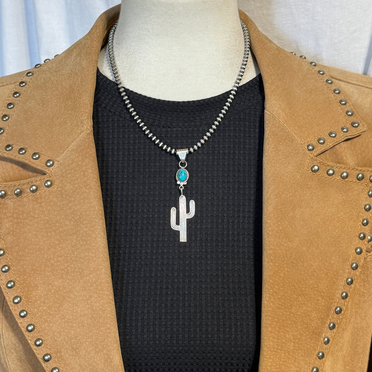 Blue Campitos Turquoise Cactus Pendant Sharon McCarthy Navajo Sterling Silver PD9