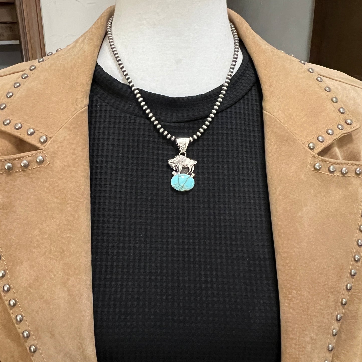 Turquoise Buffalo Pendant Navajo Arthur Bruggeman sterling silver men women