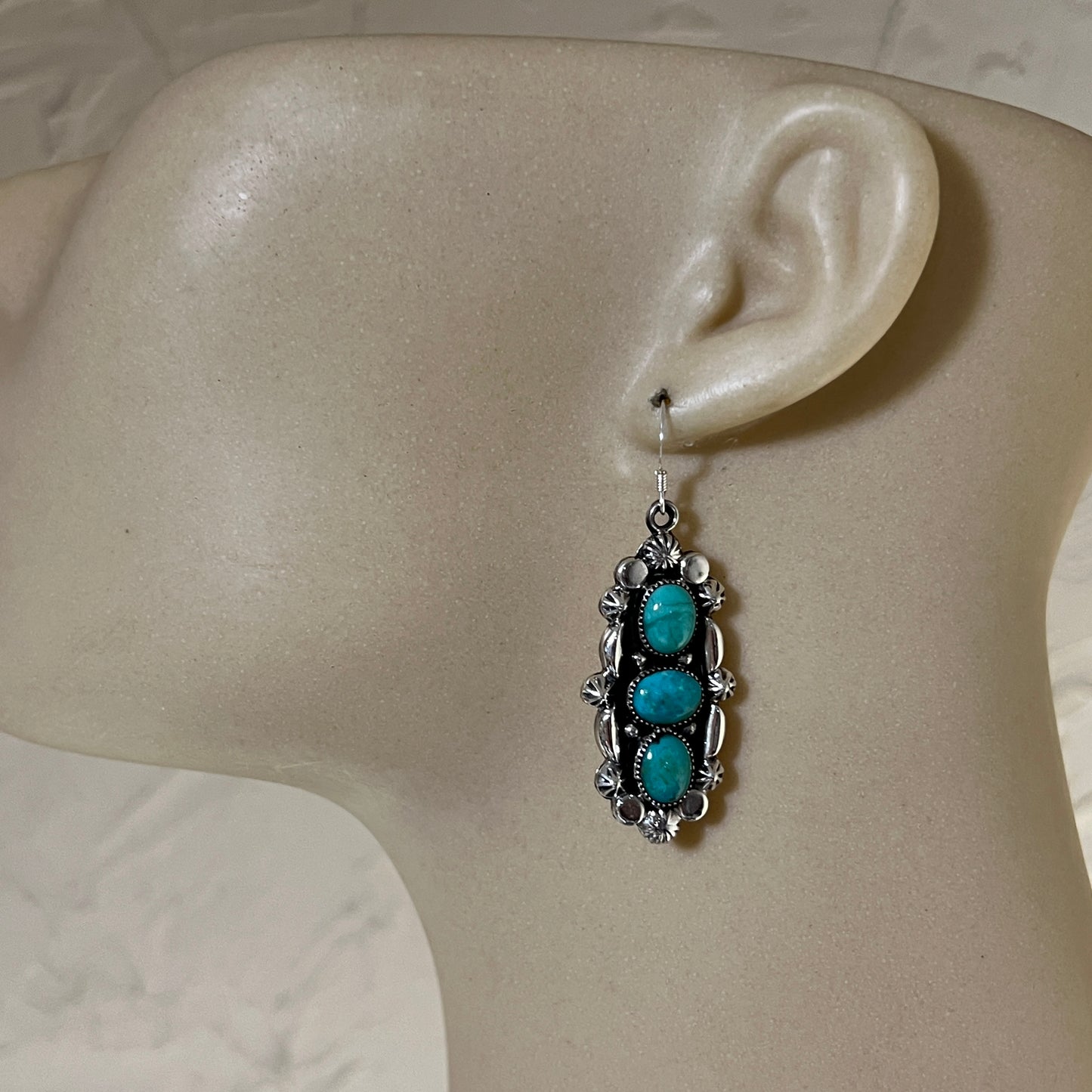 Kingman turquoise dangle earrings sterling silver turquoise Emerson Delgarito 404