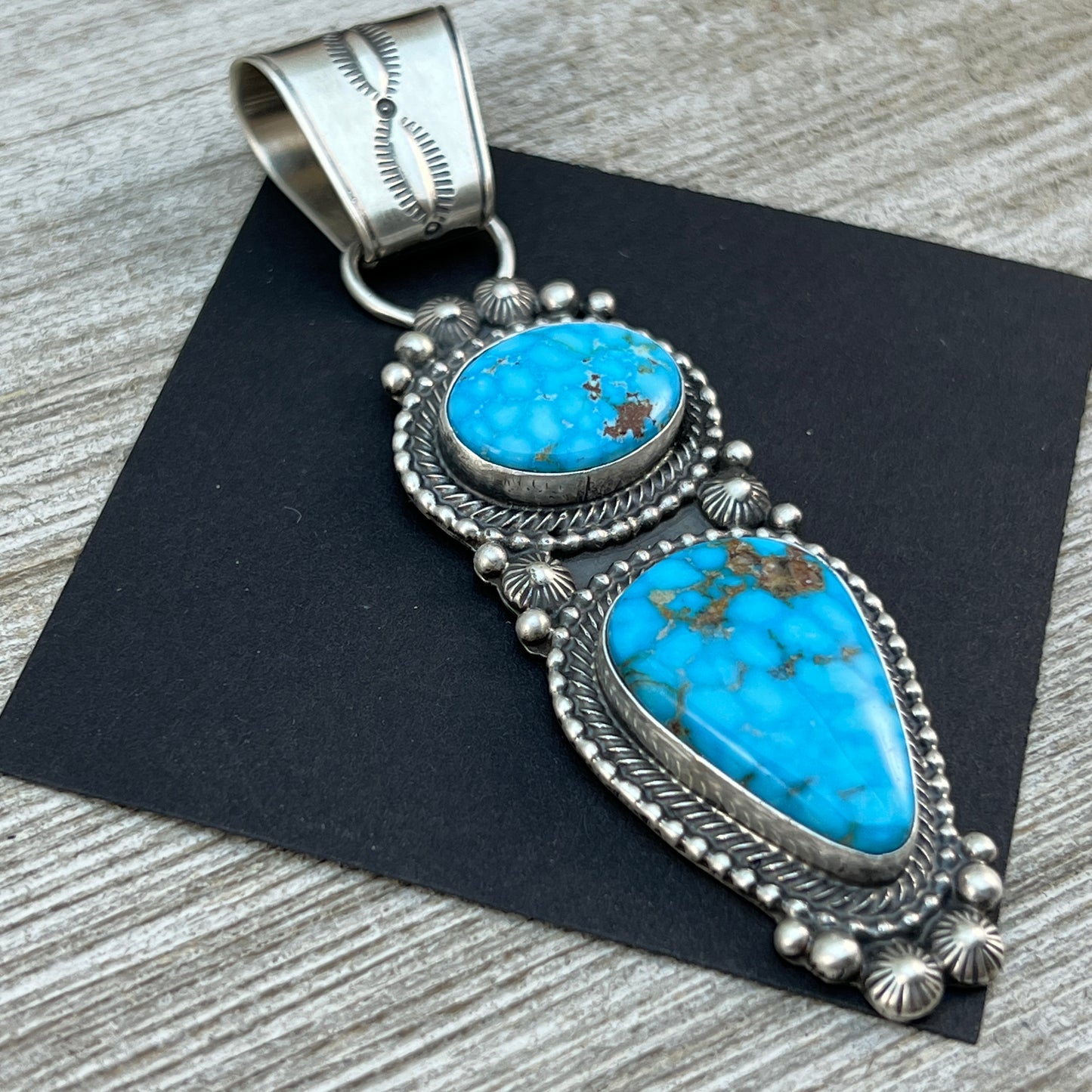 Blue Kingman Waterweb Turquoise Pendant 4 Navajo Sterling Silver Tom Lewis