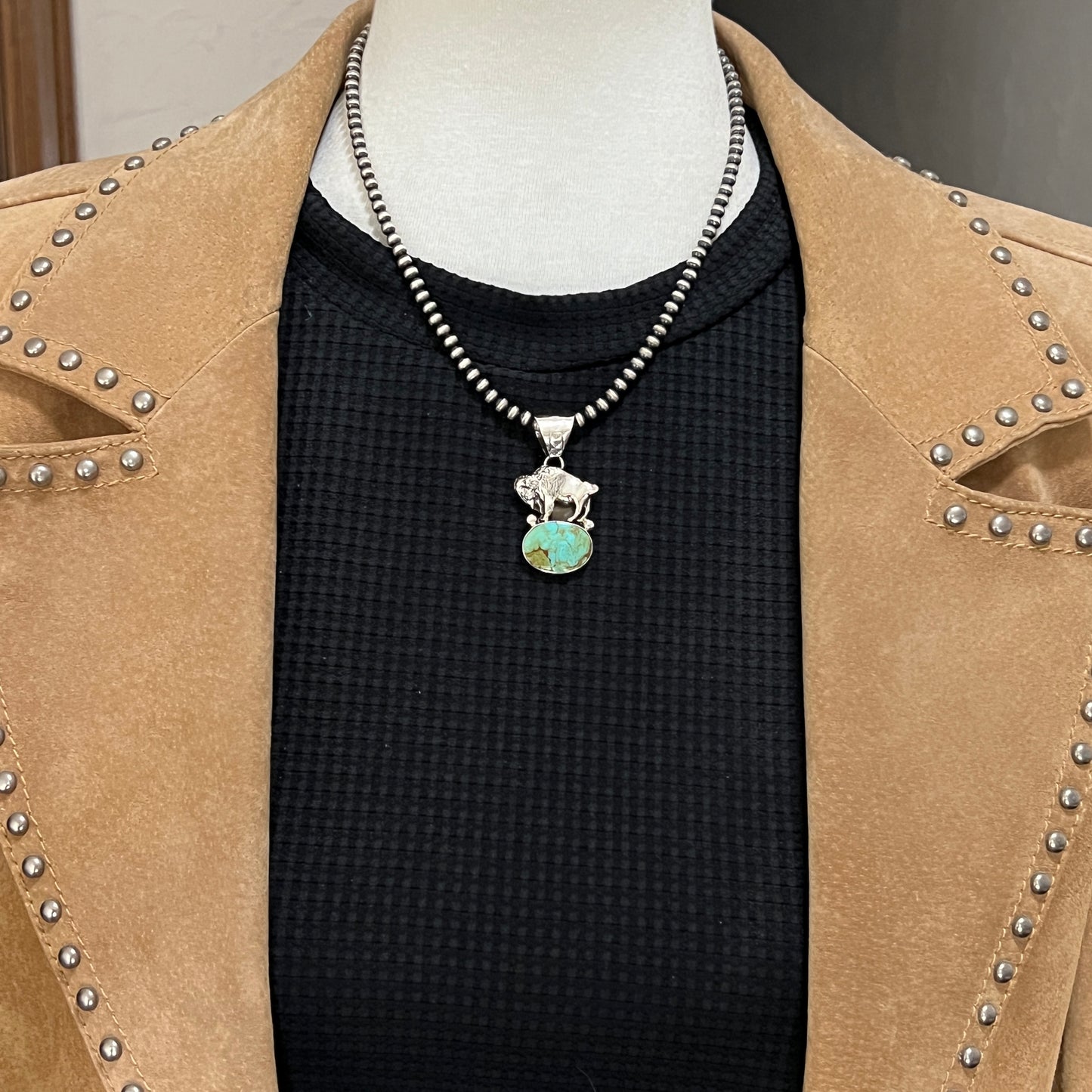 Turquoise Buffalo Pendant Navajo Arthur Bruggeman sterling silver men women