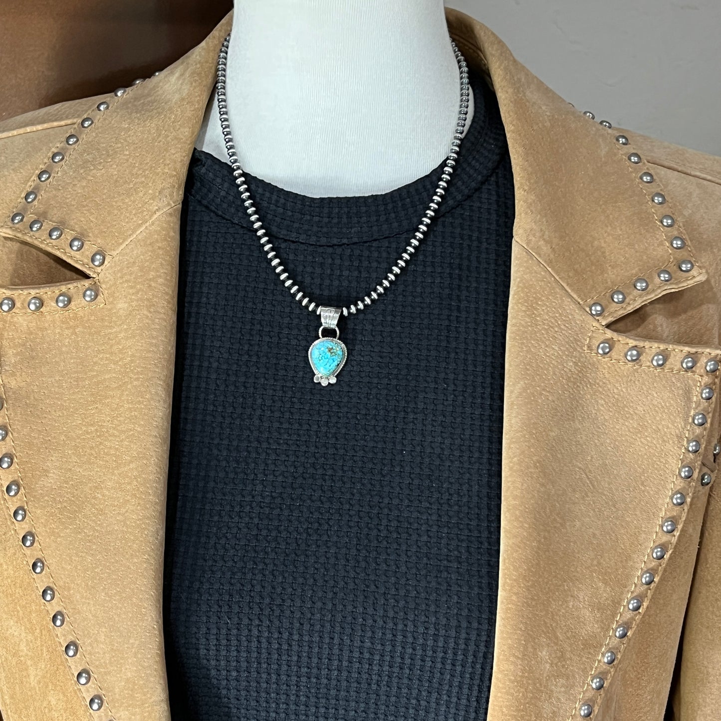 Blue Kingman Turquoise pendant Navajo handmade Sharon McCarthy Sterling Silver 19