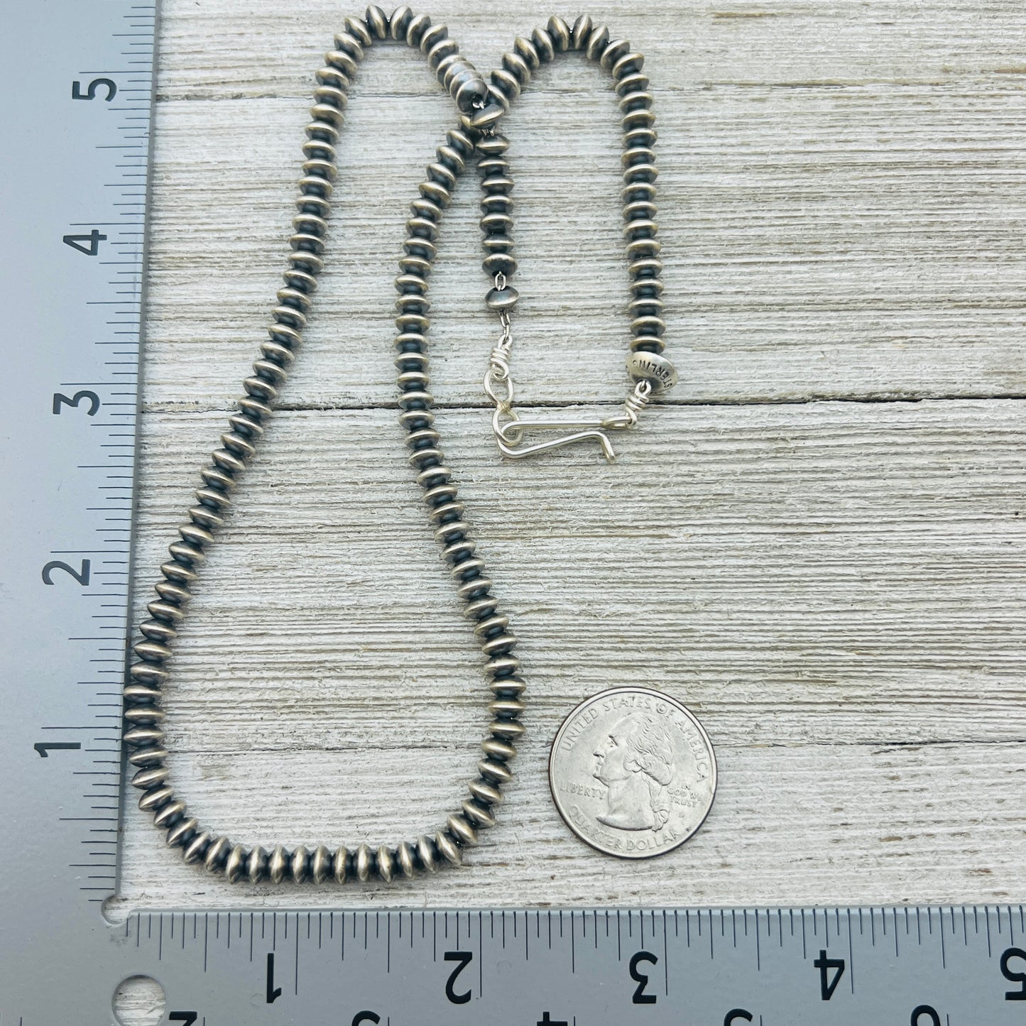 18" Sterling silver Navajo handmade 5mm saucer bead Pearl necklace Dorinda Mariano