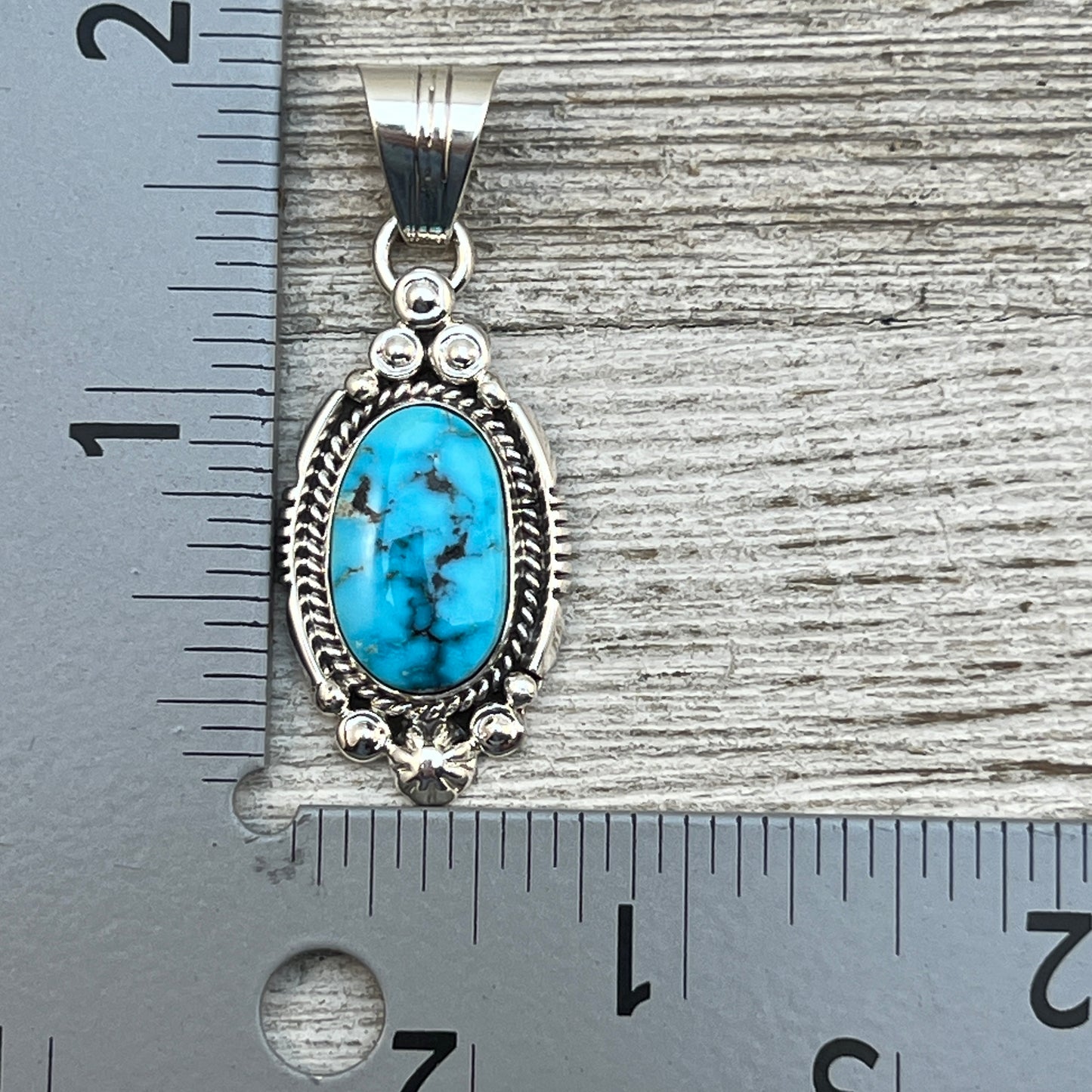 Blue Kingman Turquoise Pendant Navajo handmade Daniel Benally sterling silver