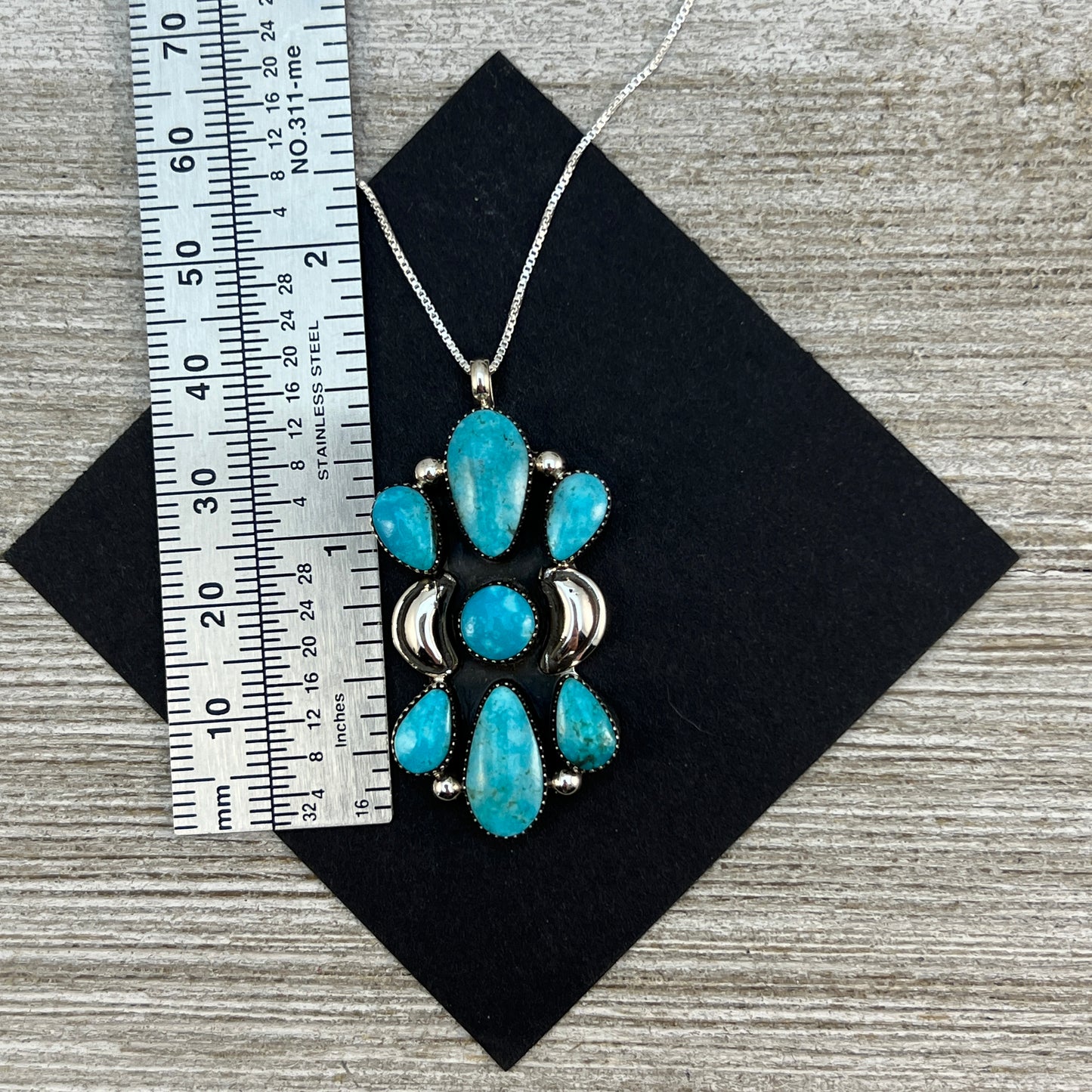 18" blue turquoise cluster necklace pendant Sterling silver Navajo handmade Marie Bahe 5