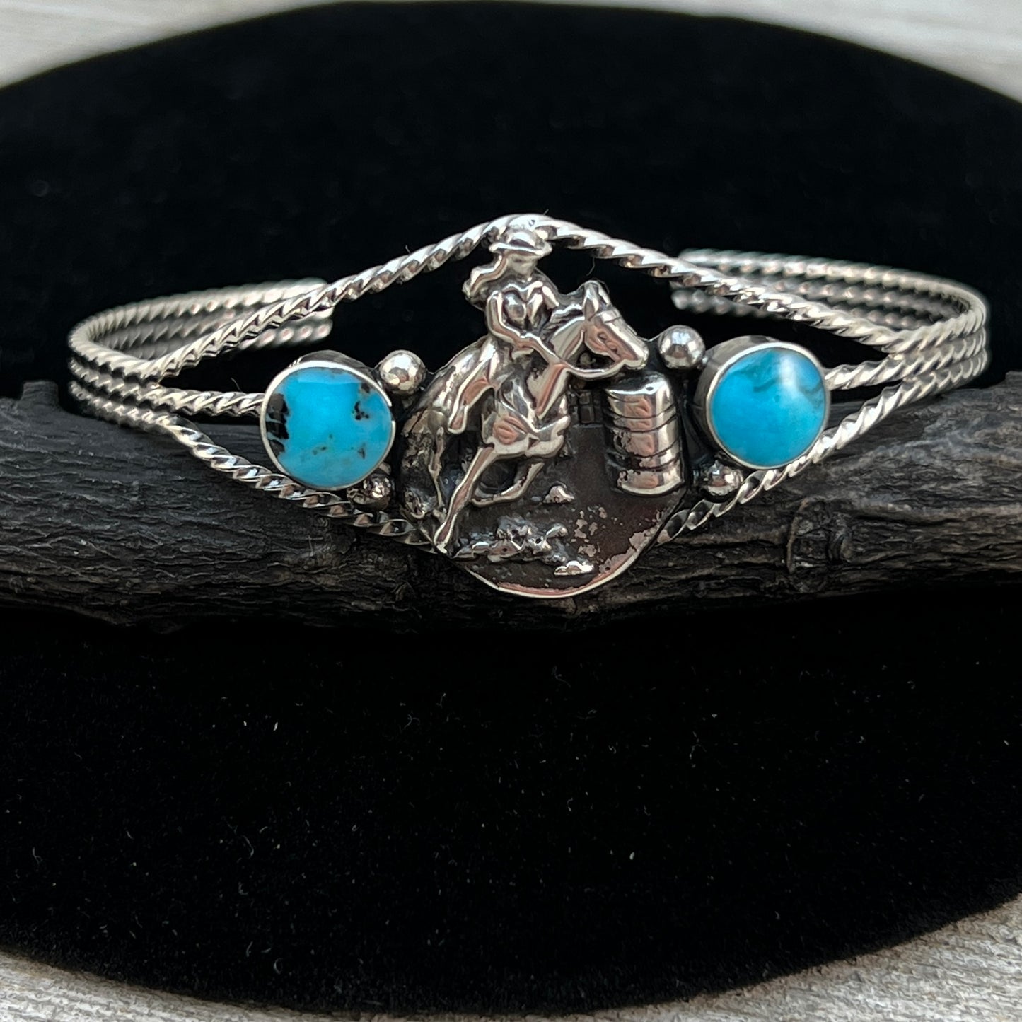Barrel Racer Sterling silver turquoise cuff Bracelet Navajo handmade Marie Bahe 2