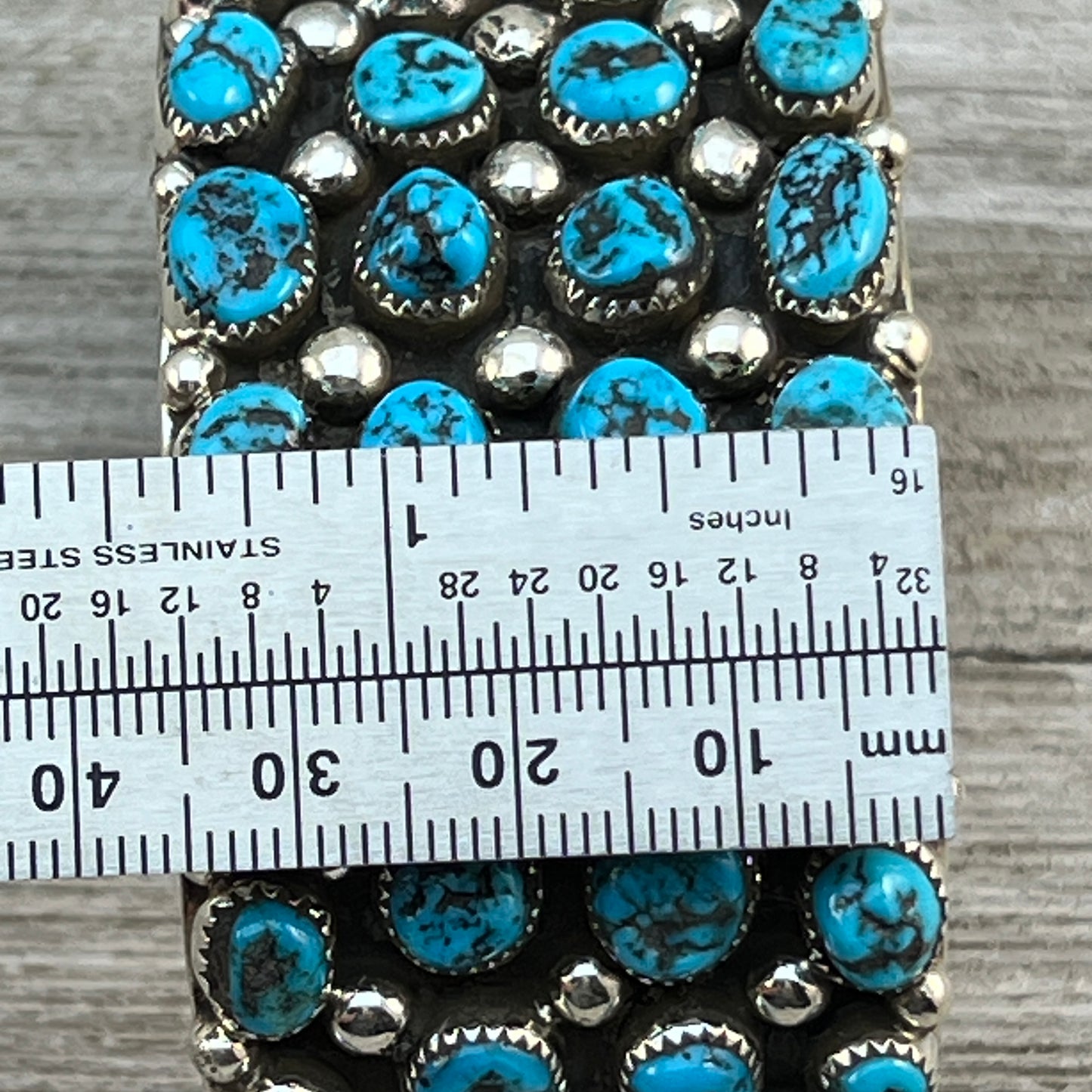 Sleeping Beauty wide Turquoise Cuff Bracelet, Sterling Silver Navajo 7" Darlene Begay