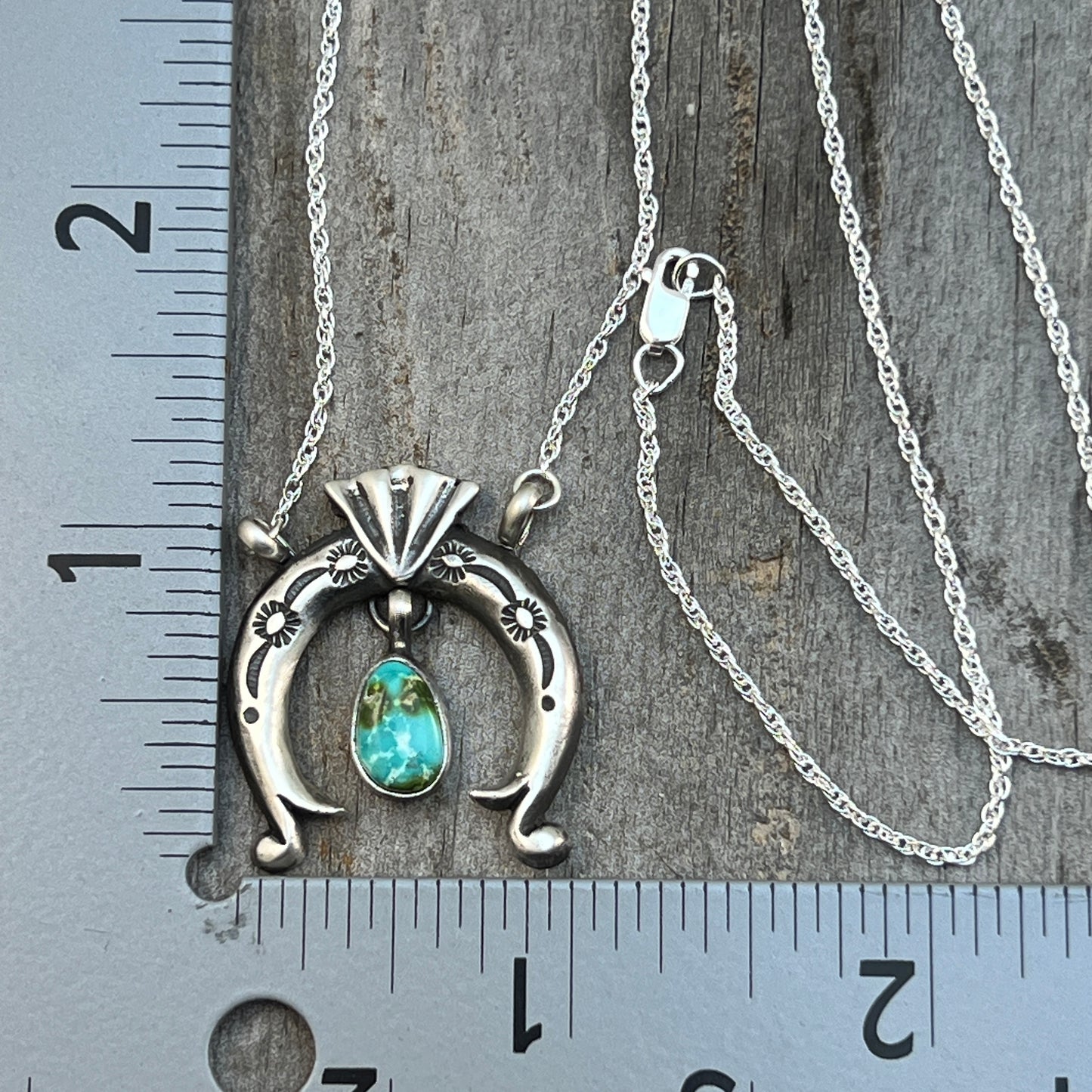 19" Sonoran Turquoise Naja Necklace Sterling silver Navajo Gary Shorty 566