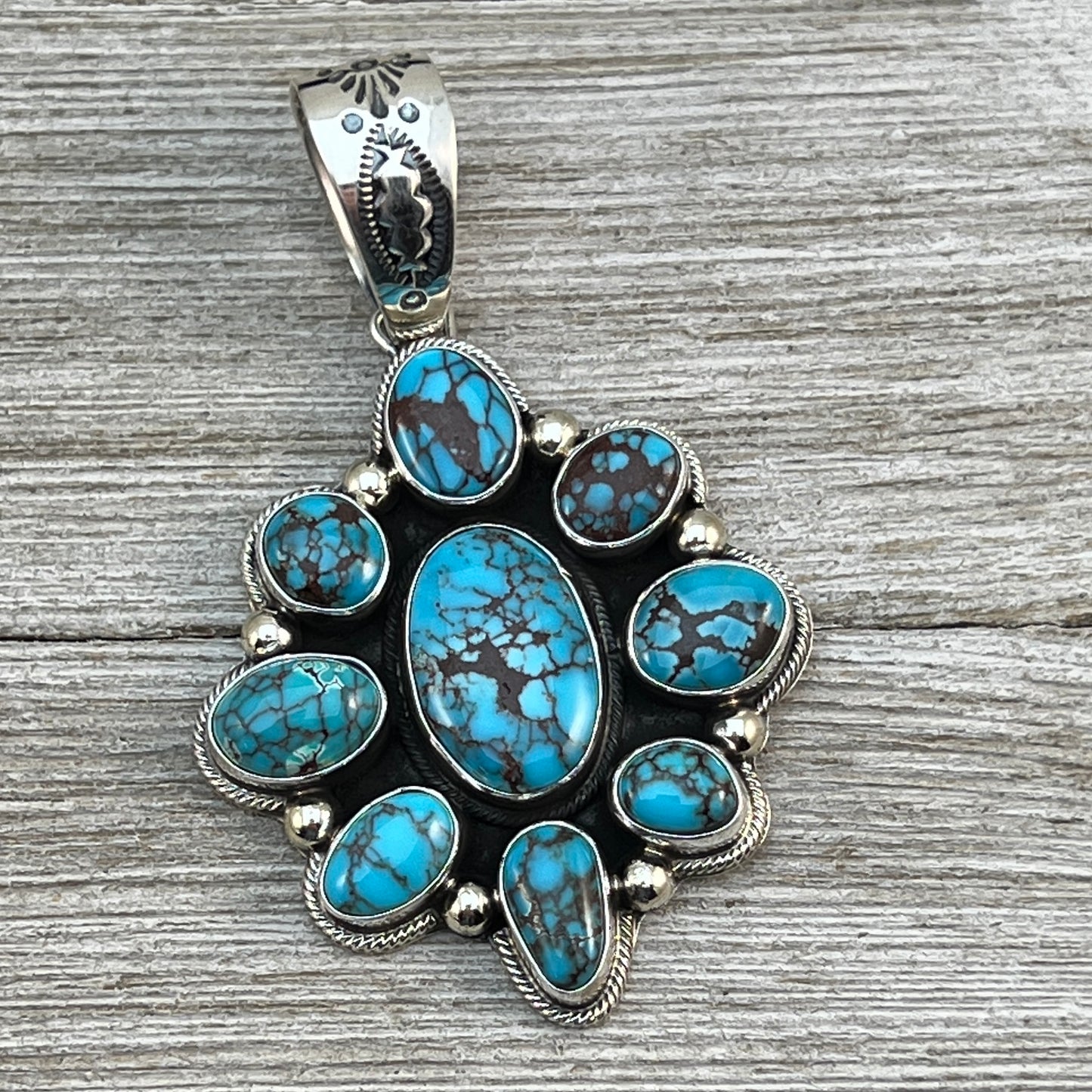 Egyptian Turquoise sterling silver Cluster pendant 1 Navajo Kathleen Livingston