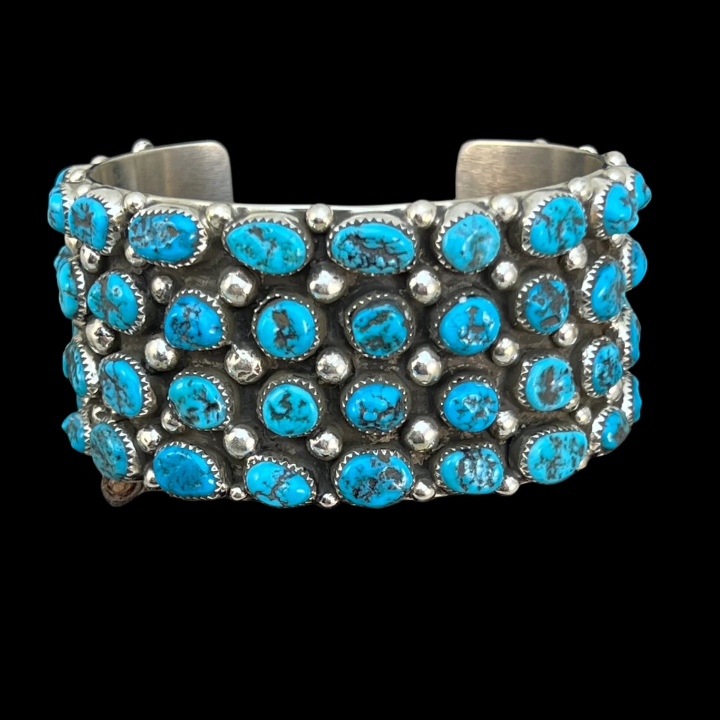 Sleeping Beauty wide Turquoise Cuff Bracelet, Sterling Silver Navajo 7" Darlene Begay
