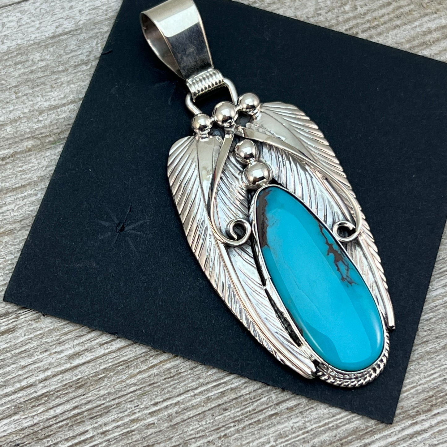 Blue Kingman turquoise with matrix pendant #3, Navajo handmade Davey Morgan, sterling silver