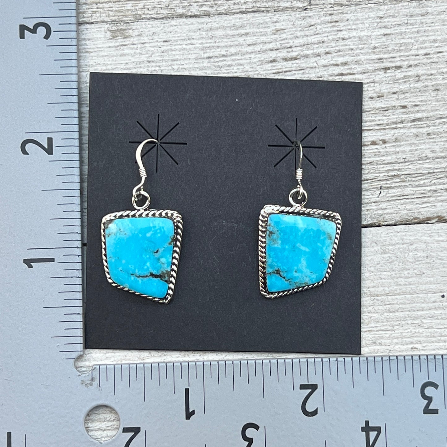 Geometric Blue Turquoise Dangle Earrings sterling silver Navajo Arlene Lewis