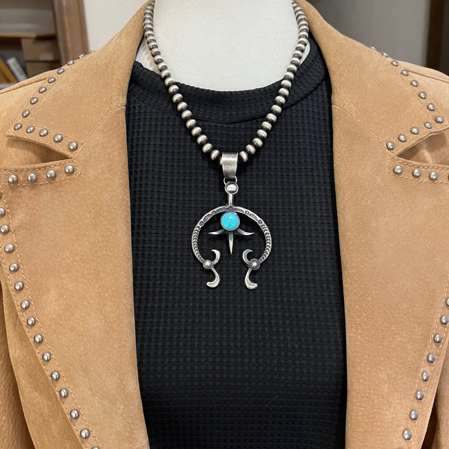 Tufa Cast Naja pendant sterling silver turquoise Navajo Eva and Linberg Billah 1
