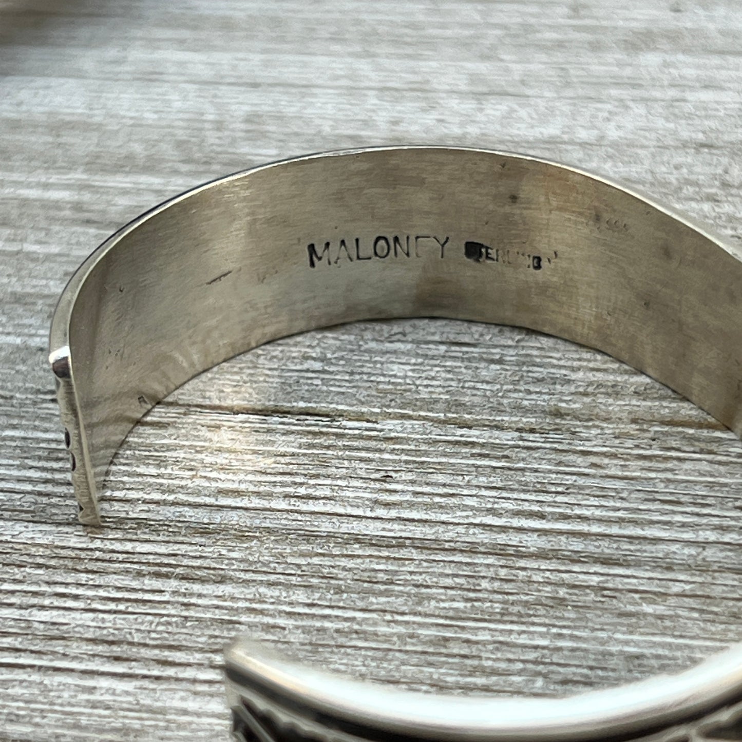 6.5" Sterling silver hand stamped Cuff Bracelet Navajo Leonard Maloney signed boho