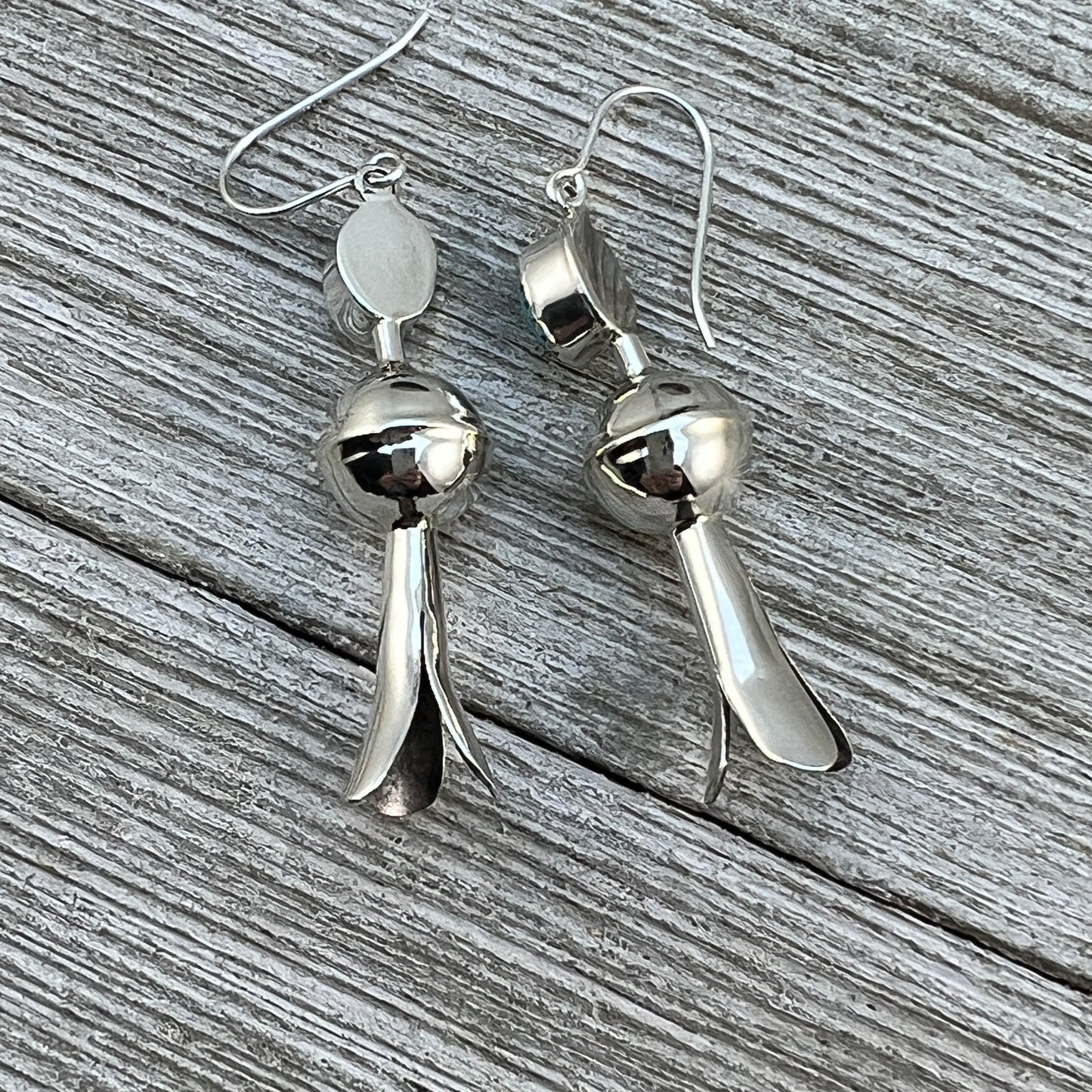 Squash Blossom Dangle Earrings Blue Campitos Turquoise sterling silver Vernon Tsosie