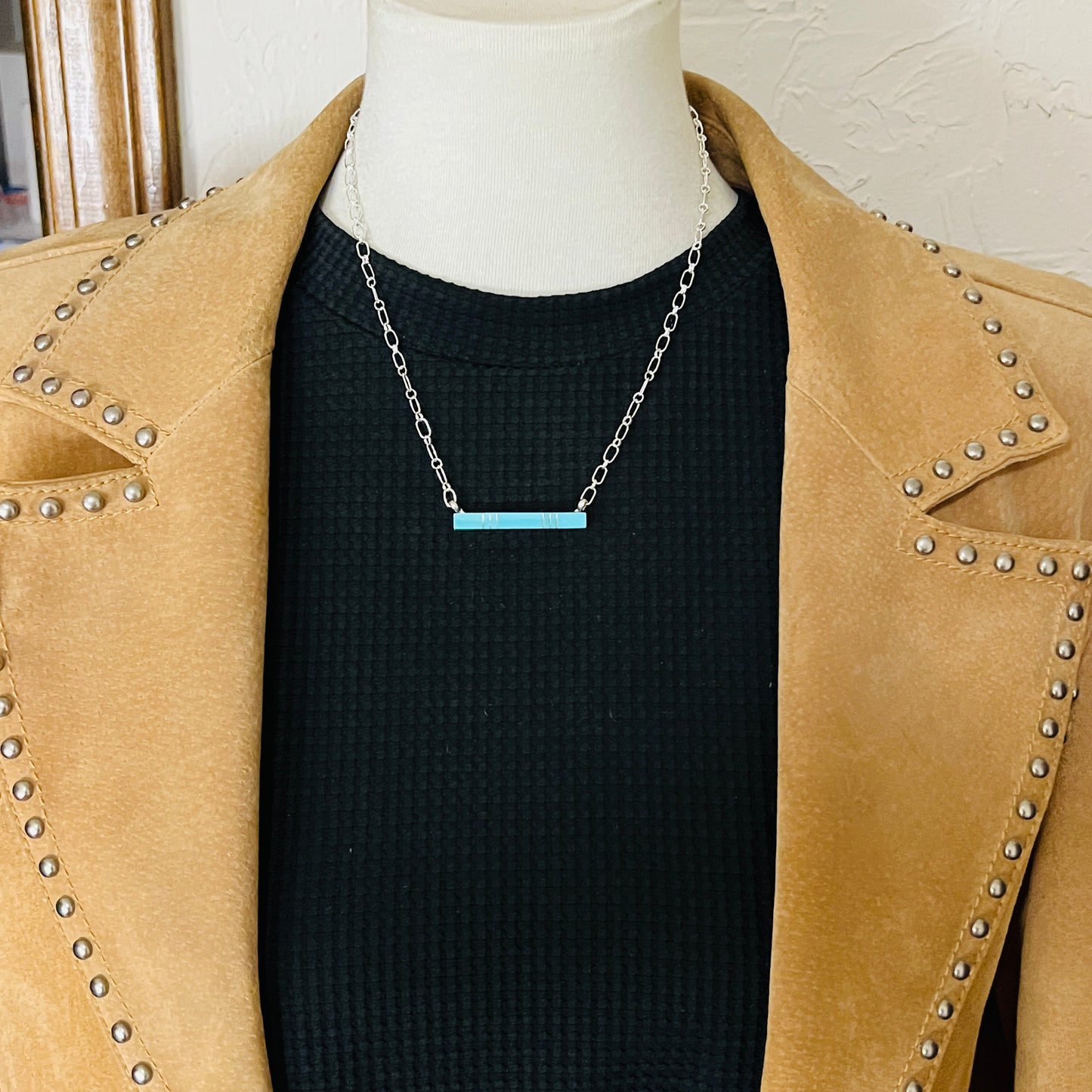 18" Turquoise inlay bar necklace Zuni handmade MaDerral Kallestewa