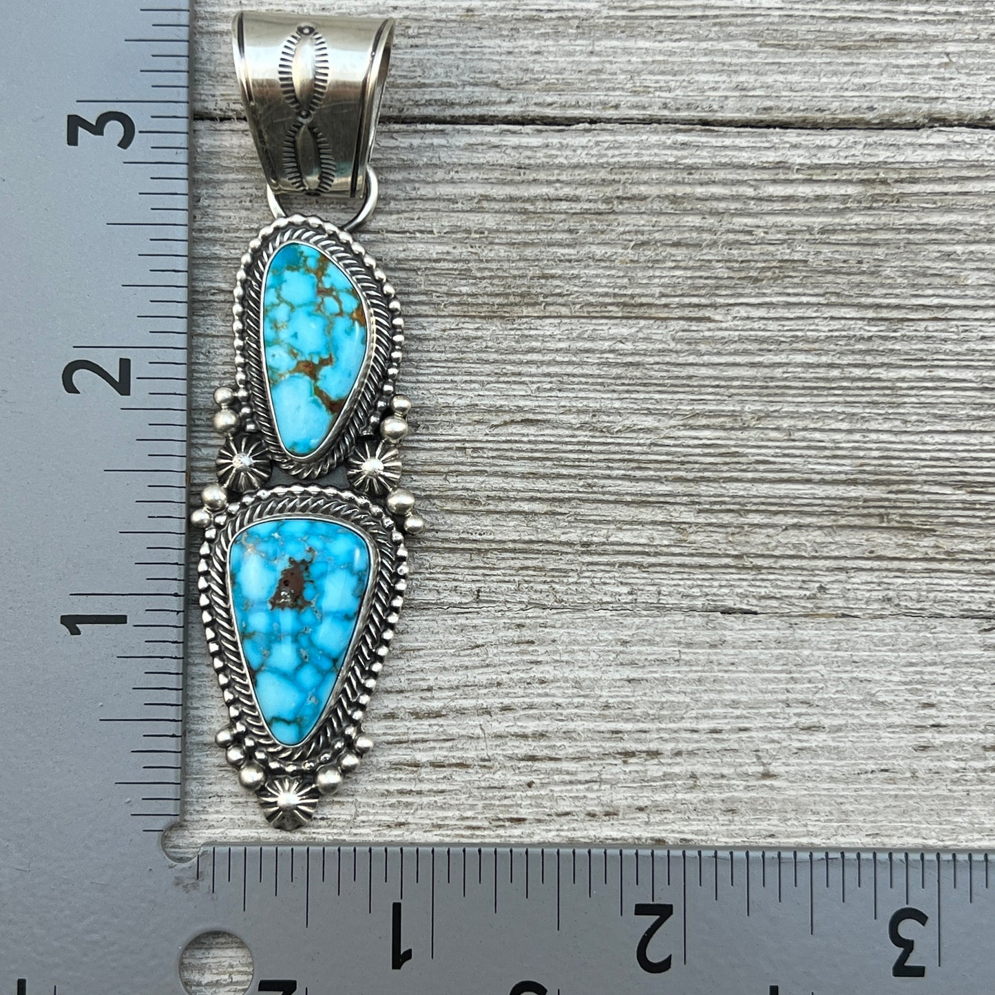 Blue Kingman Waterweb Turquoise Pendant 3 Navajo Sterling Silver Tom Lewis