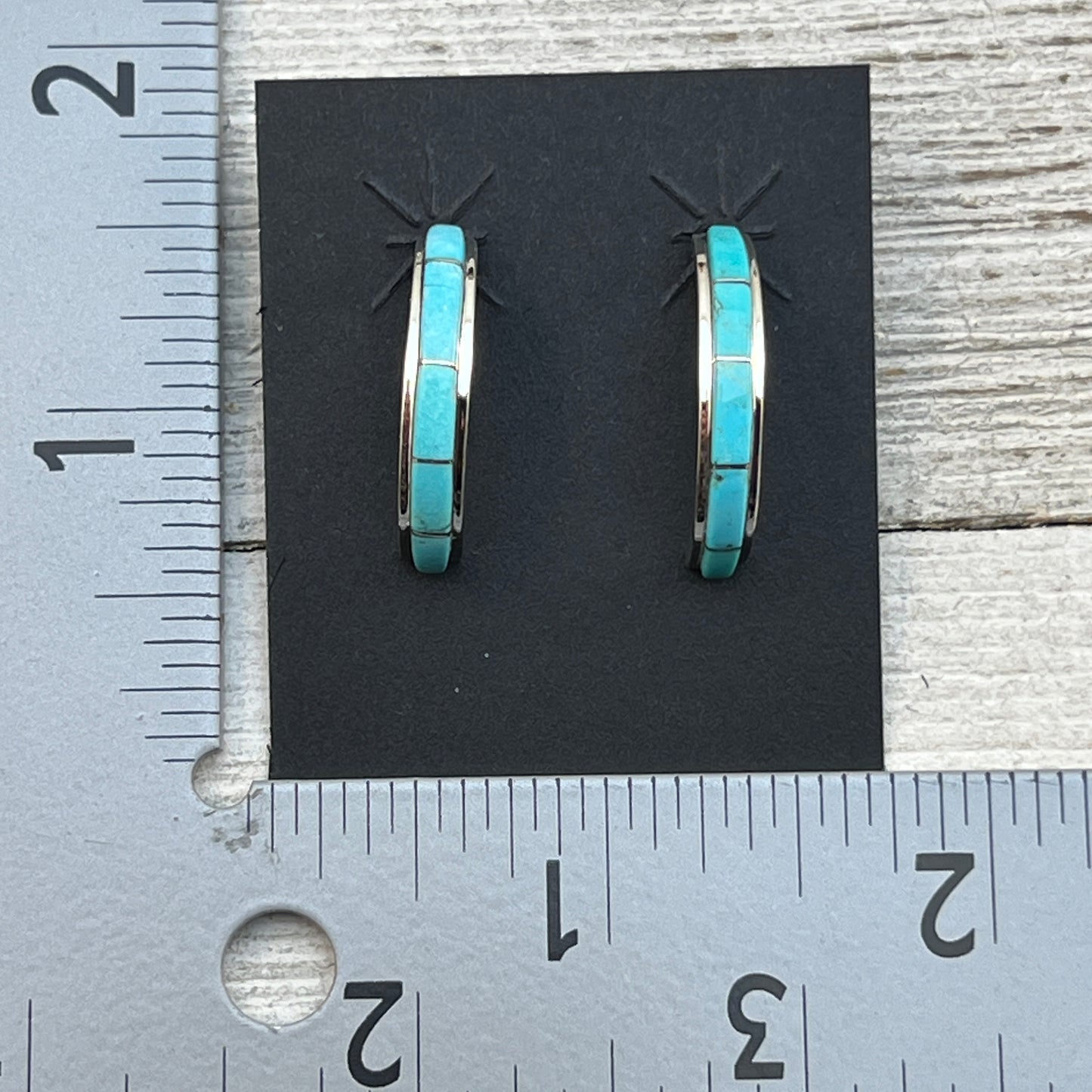 Small Turquoise 7/8" narrow turquoise zuni hoop earrings sterling silver Gloria Waseta 425