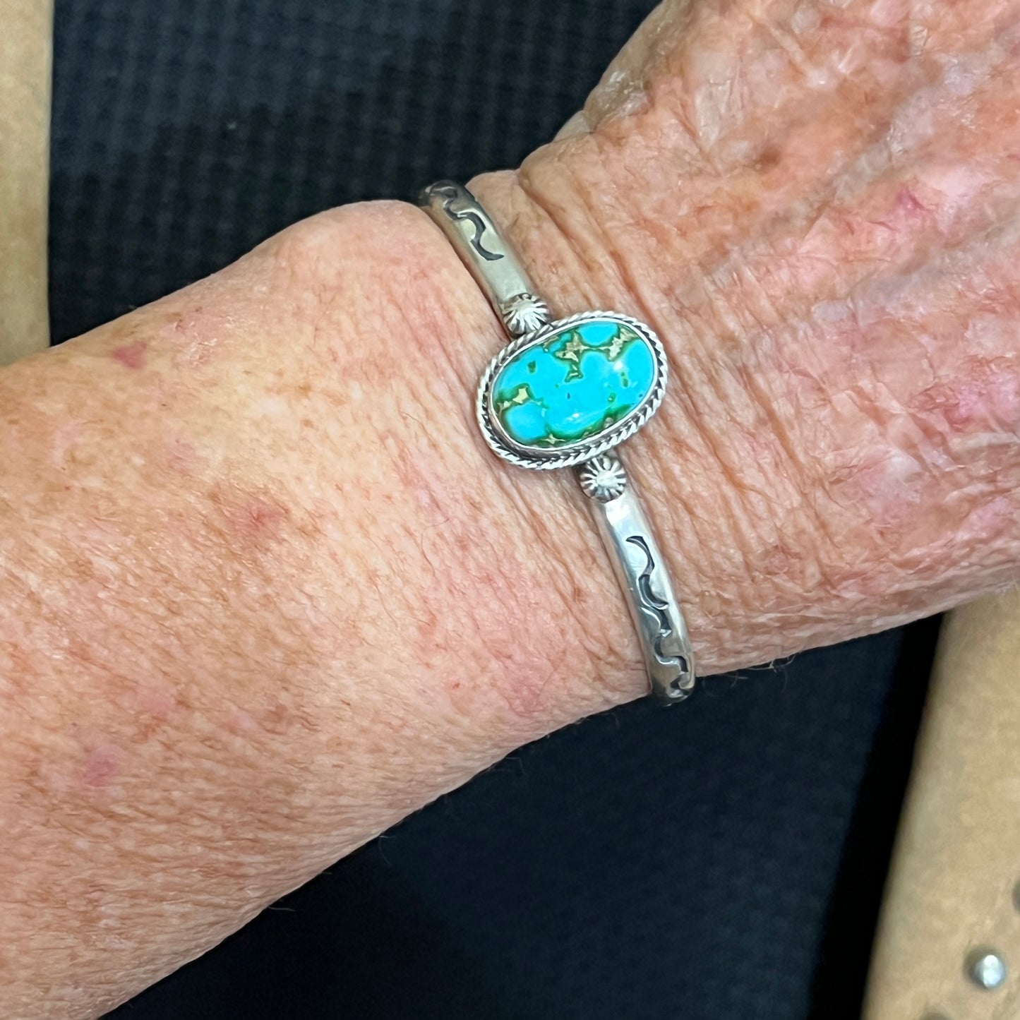 6 1/2" Sonoran Gold Turquoise Cuff Bracelet Navajo Samuel Yellowhair 467