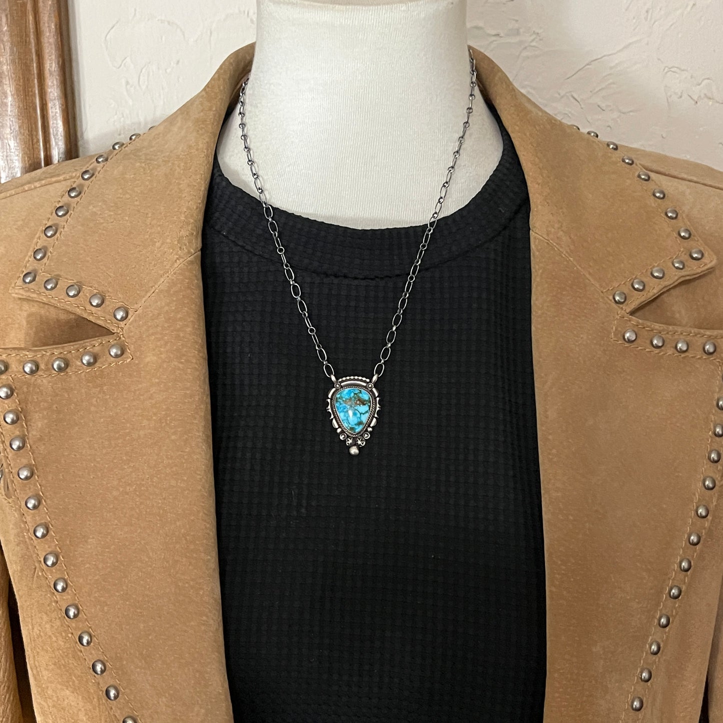 18" Kingman Spiderweb Turquoise Necklace Sterling silver Navajo Daniel Benally 588