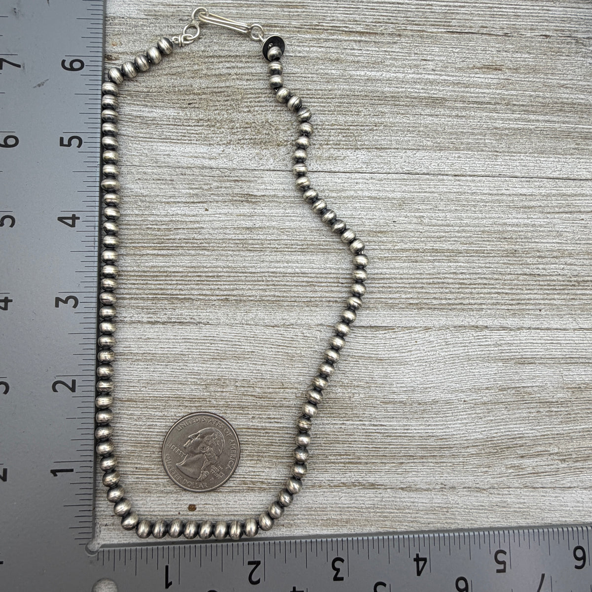16" Sterling silver Navajo handmade 5mm round bead Pearl necklace Dorinda Mariano signed