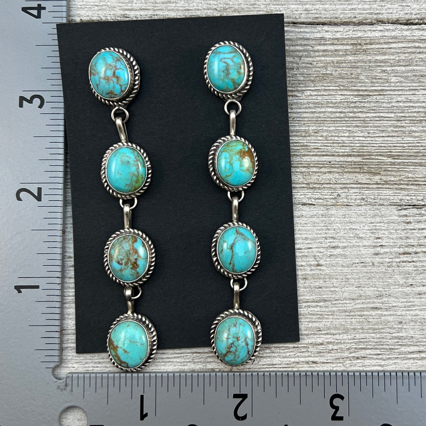 Long Dangle Turquoise stone earrings, sterling silver Boho jewelry Judith Dixon