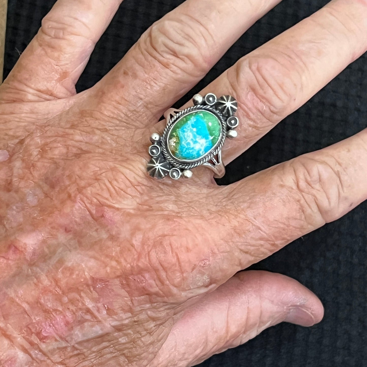 Size 10 Sonoran Gold turquoise sterling silver ring Maritta Benally 479