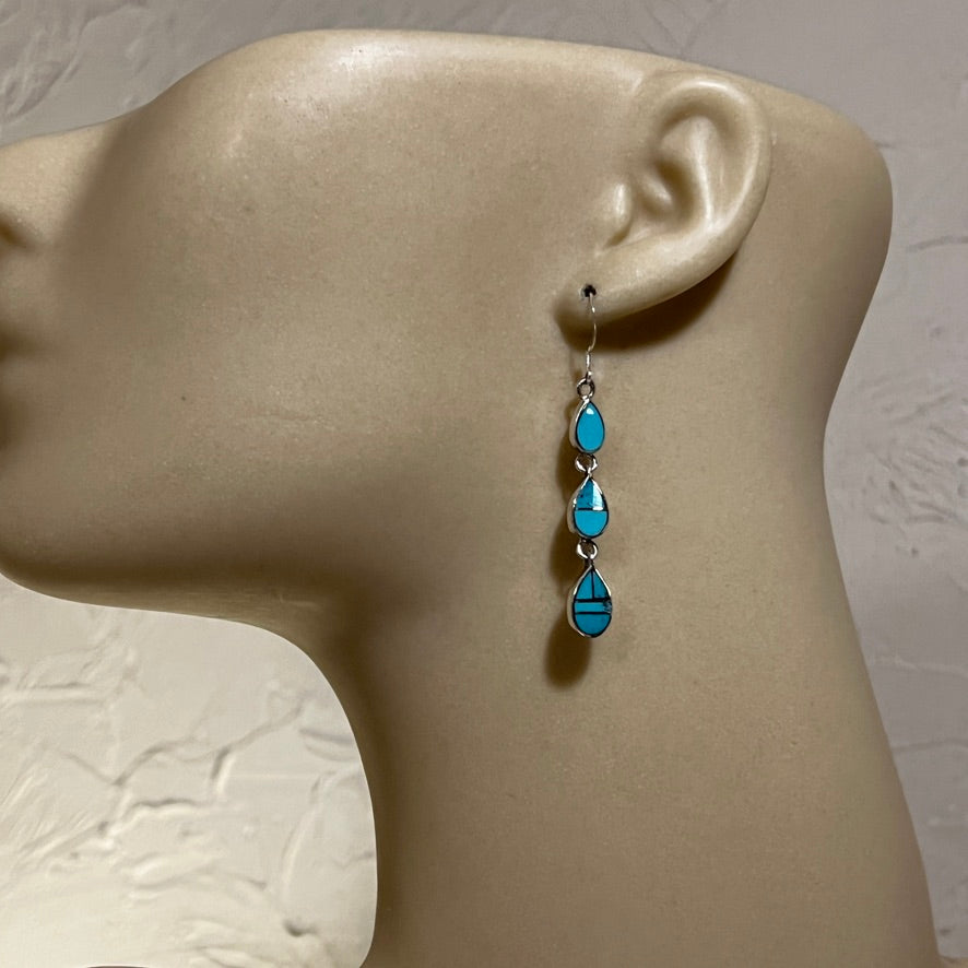 Elegant modern inlay dangle earrings Turquoise Navajo handmade James Manygoats