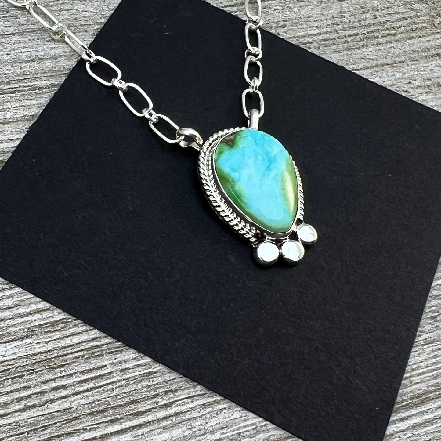 18" Sonoran Gold Turquoise Sterling silver Necklace Navajo handmade Sharon McCarthy 12