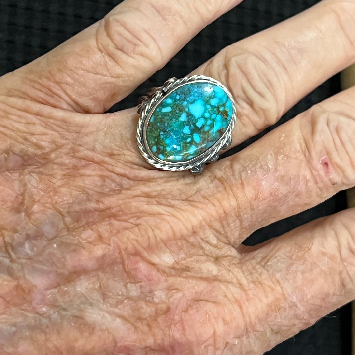 Size 8.5 Blue Kingman Turquoise Sterling Silver Ring Samuel Yellowhair Navajo