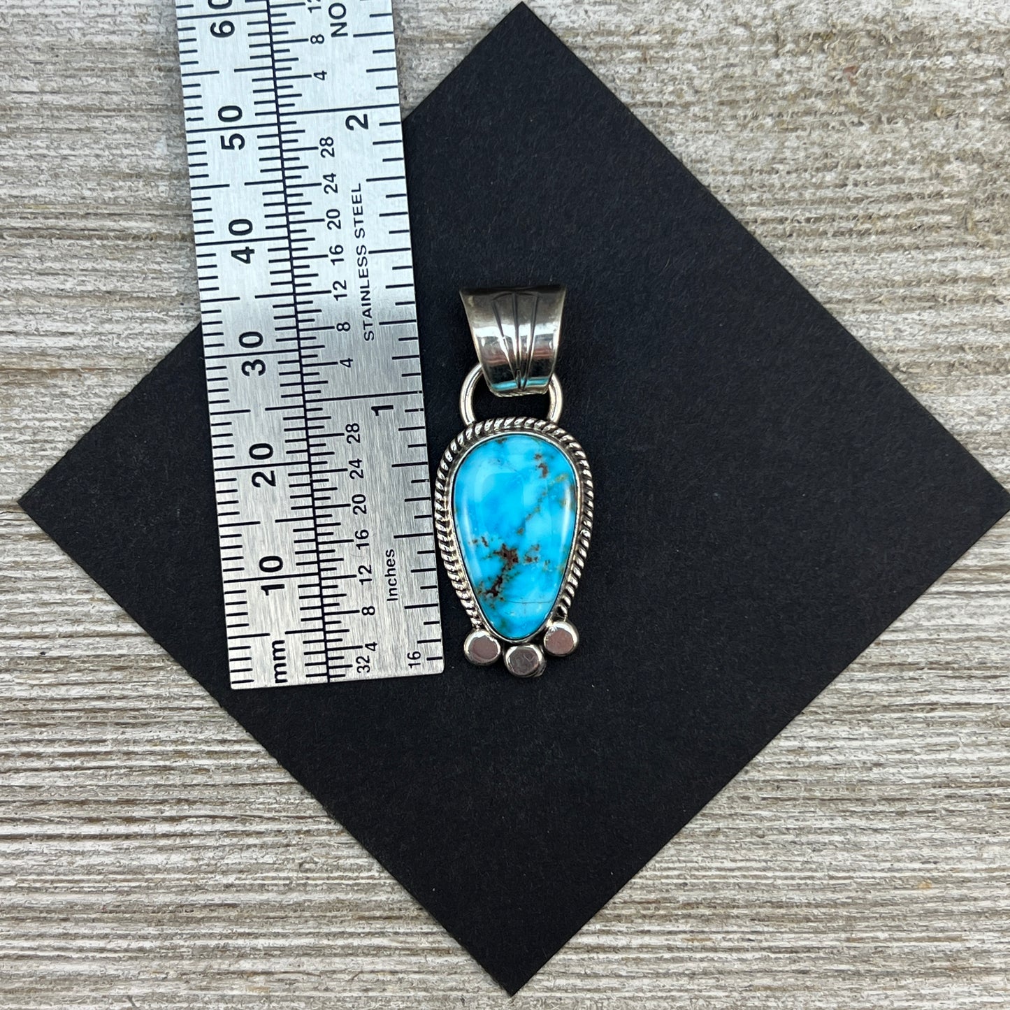 Blue Kingman Turquoise pendant Navajo handmade Sharon McCarthy Sterling Silver 13