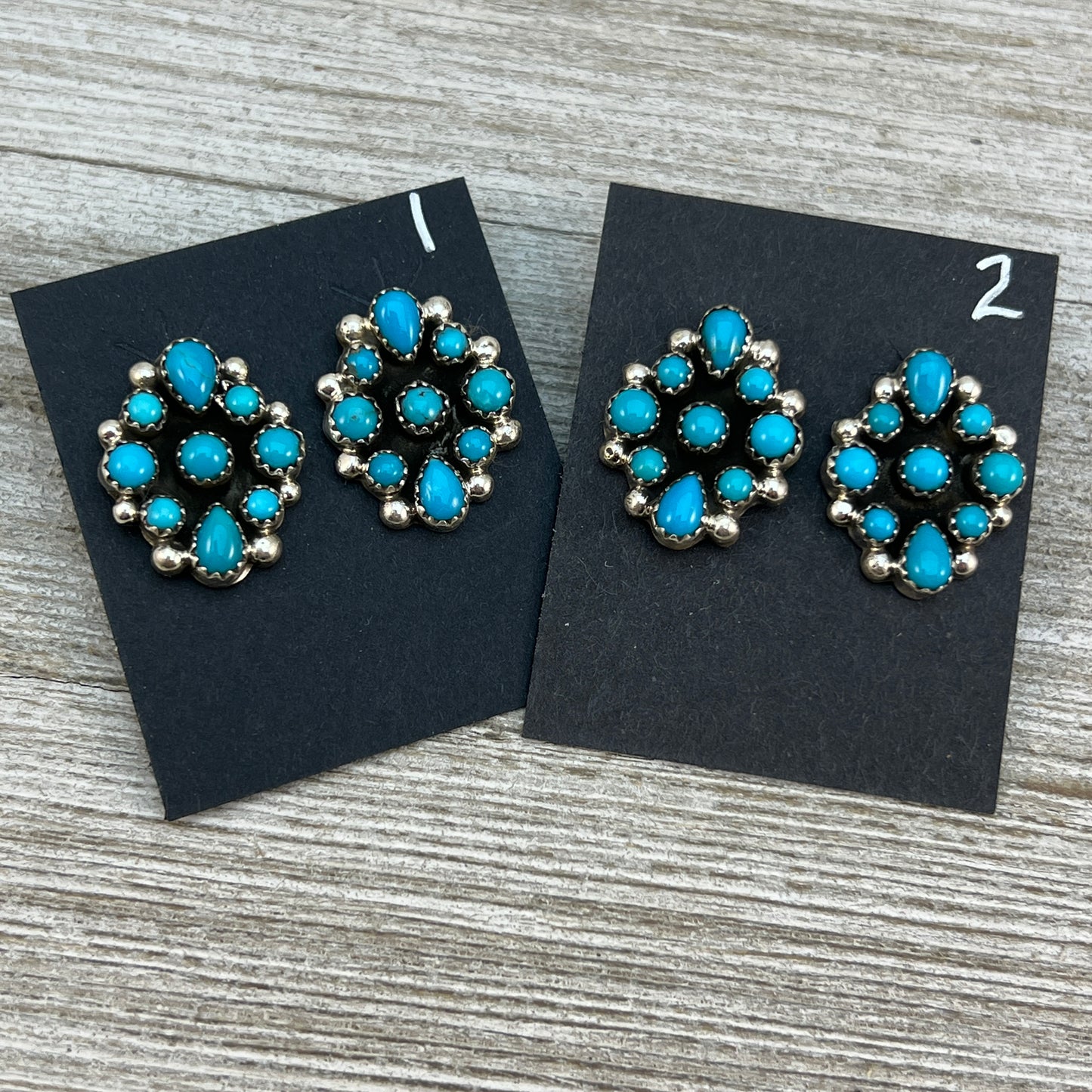 Small Turquoise Cluster Stud Earrings Navajo Tina Jones Sterling Silver