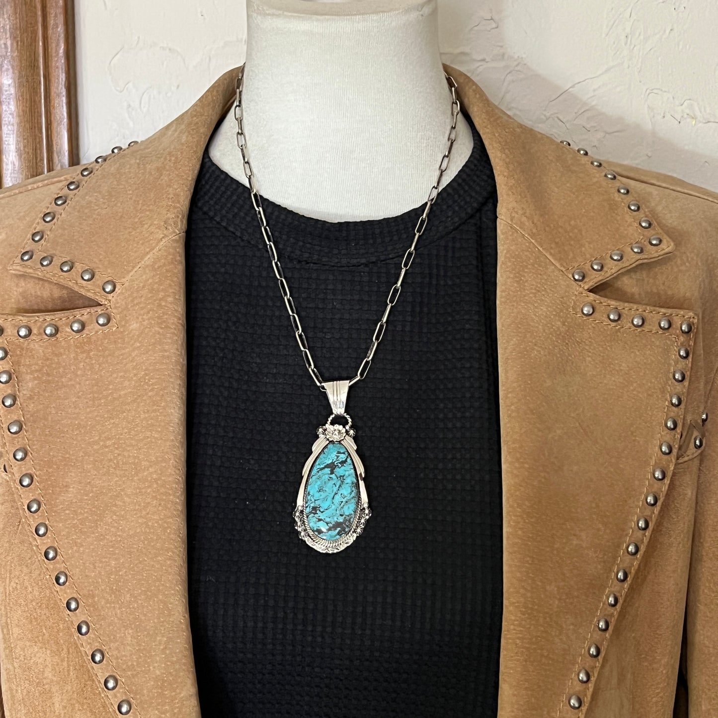 Blue Smokey Kingman Turquoise pendant sterling silver Rose Lee Navajo 786