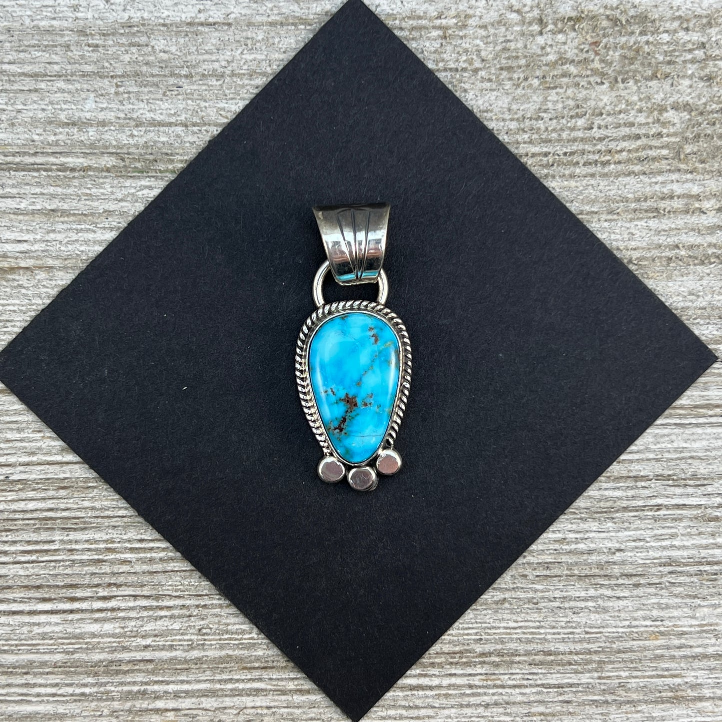 Blue Kingman Turquoise pendant Navajo handmade Sharon McCarthy Sterling Silver 13