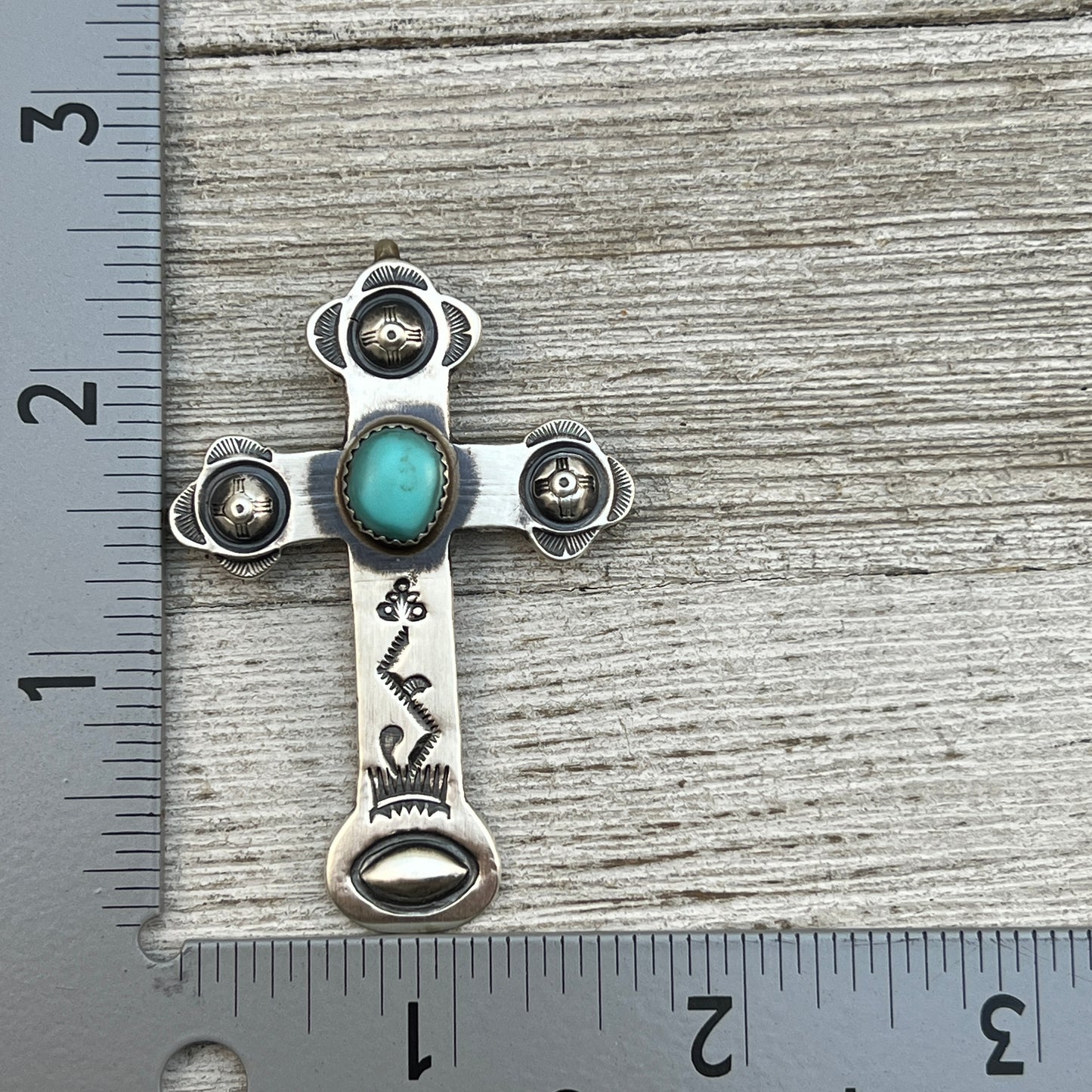 Turquoise Cross Pendant Sterling Silver Navajo handmade Martha Cayatineto