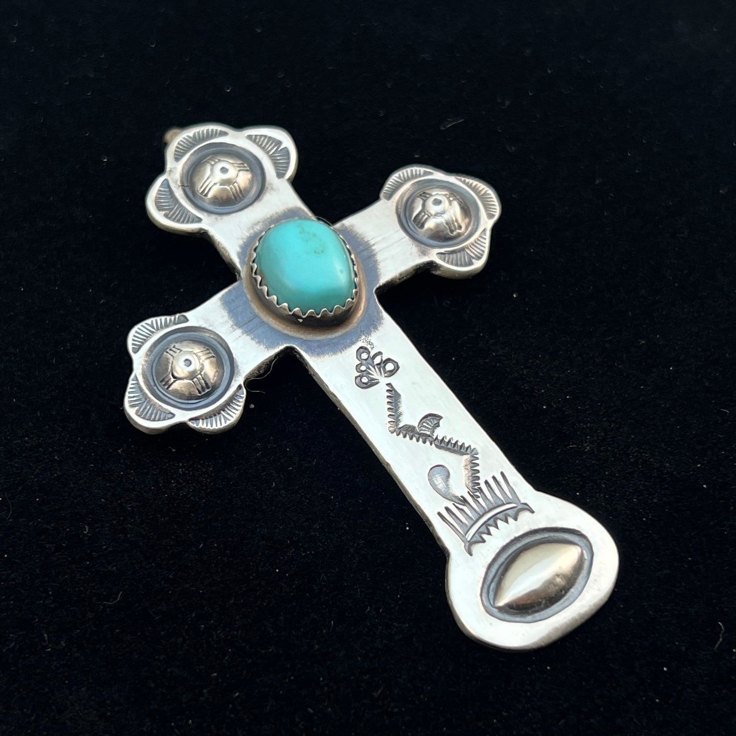 Turquoise Cross Pendant Sterling Silver Navajo handmade Martha Cayatineto