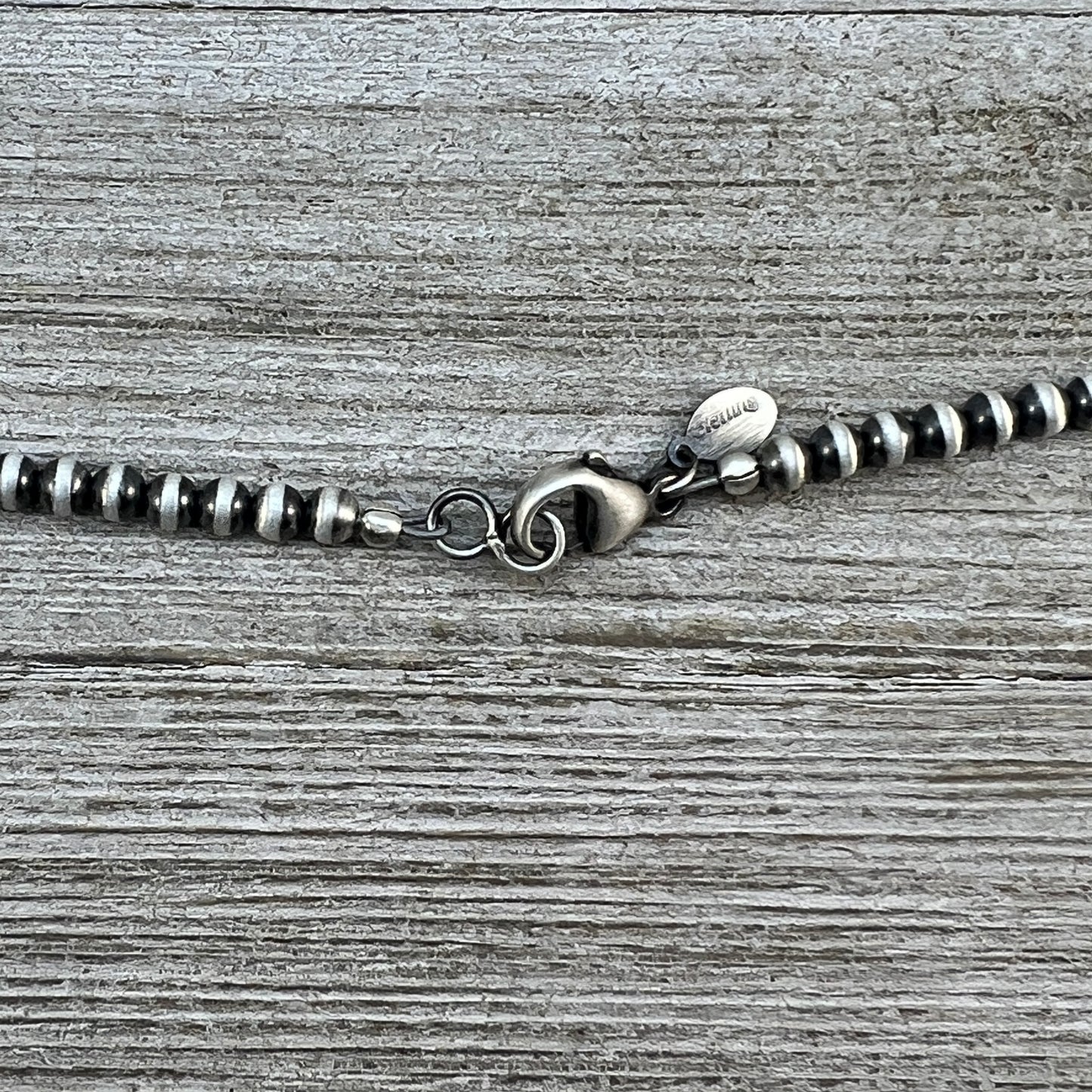 Royston Turquoise Bead Necklace oxidized Sterling Silver 36" long Boho Jewelry