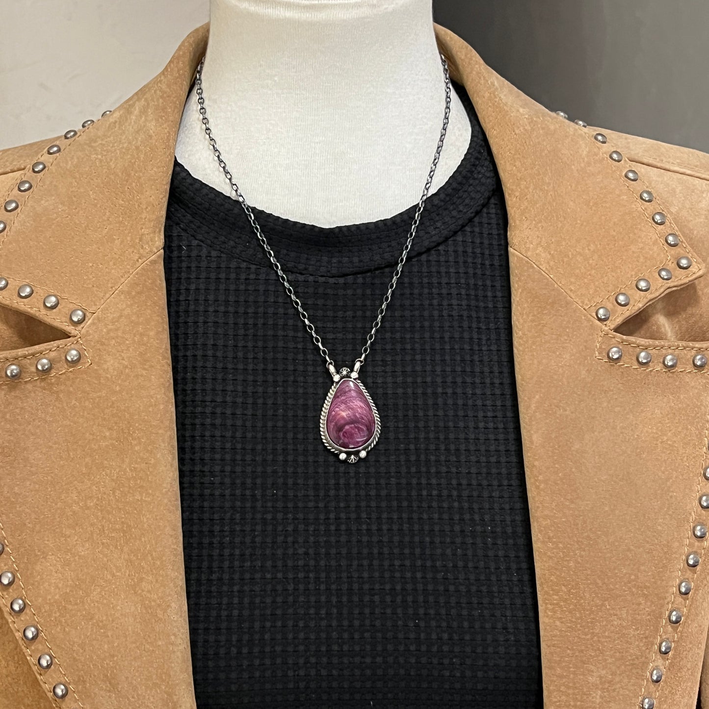 18" Purple Spiny Oyster Shell Necklace Choker Sterling silver Navajo Irene Kee