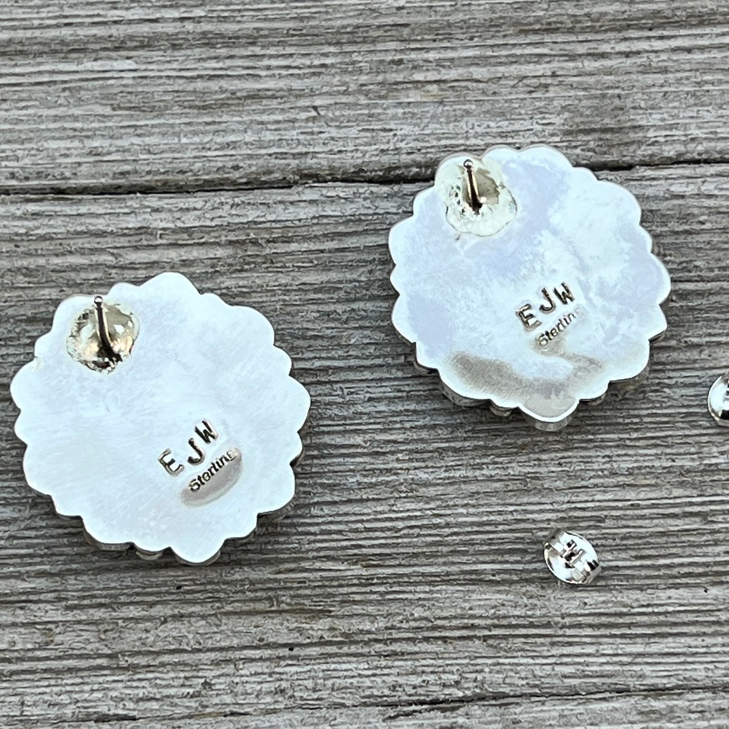 Blue Turquoise petit point cluster stud Earrings sterling silver Navajo Eunise Wilson