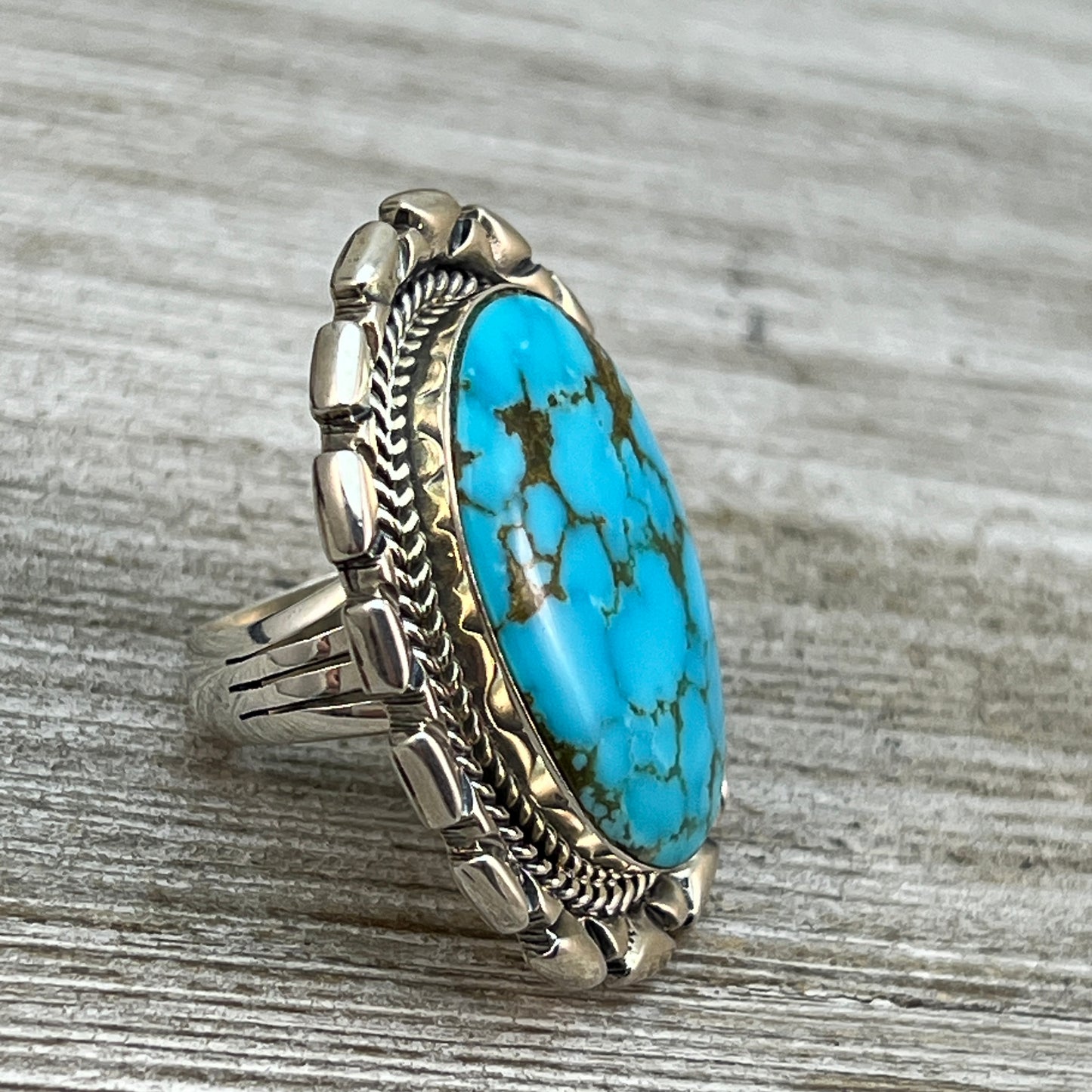 Size 6 Large stone Blue Kingman turquoise statement ring Sterling silver Navajo