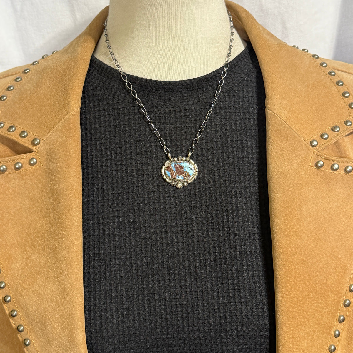 Golden Hills turquoise station necklace Sterling Silver Navajo Samuel Yellowhair NK30