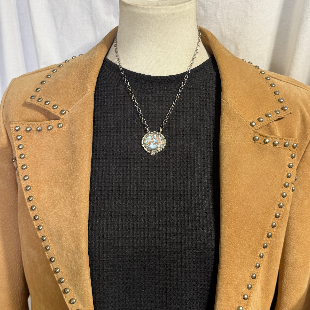 Golden Hills turquoise station necklace Sterling Silver Navajo Samuel Yellowhair NK34