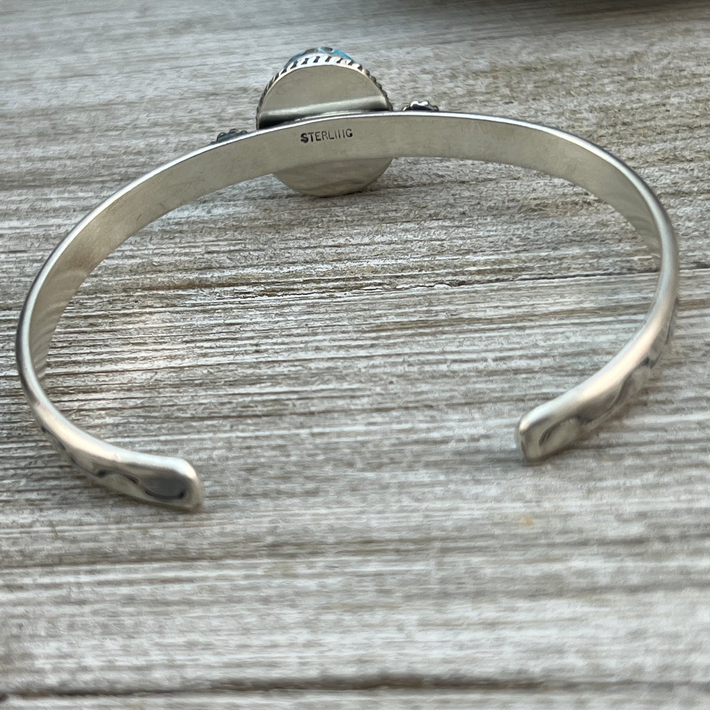 Blue Kingman Turquoise narrow skinny stack Cuff bracelet Sterling Silver Samuel Yellowhair