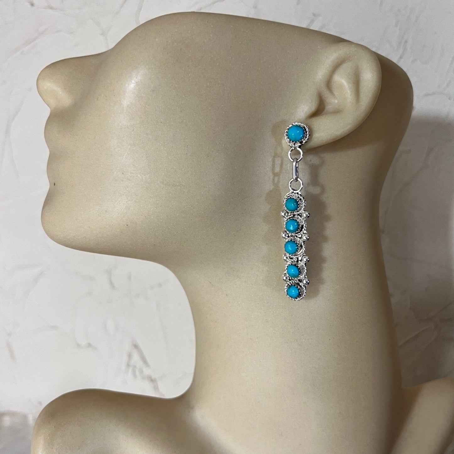 Turquoise Zuni Large Snake Eye bar drop earrings #2, Sterling silver
