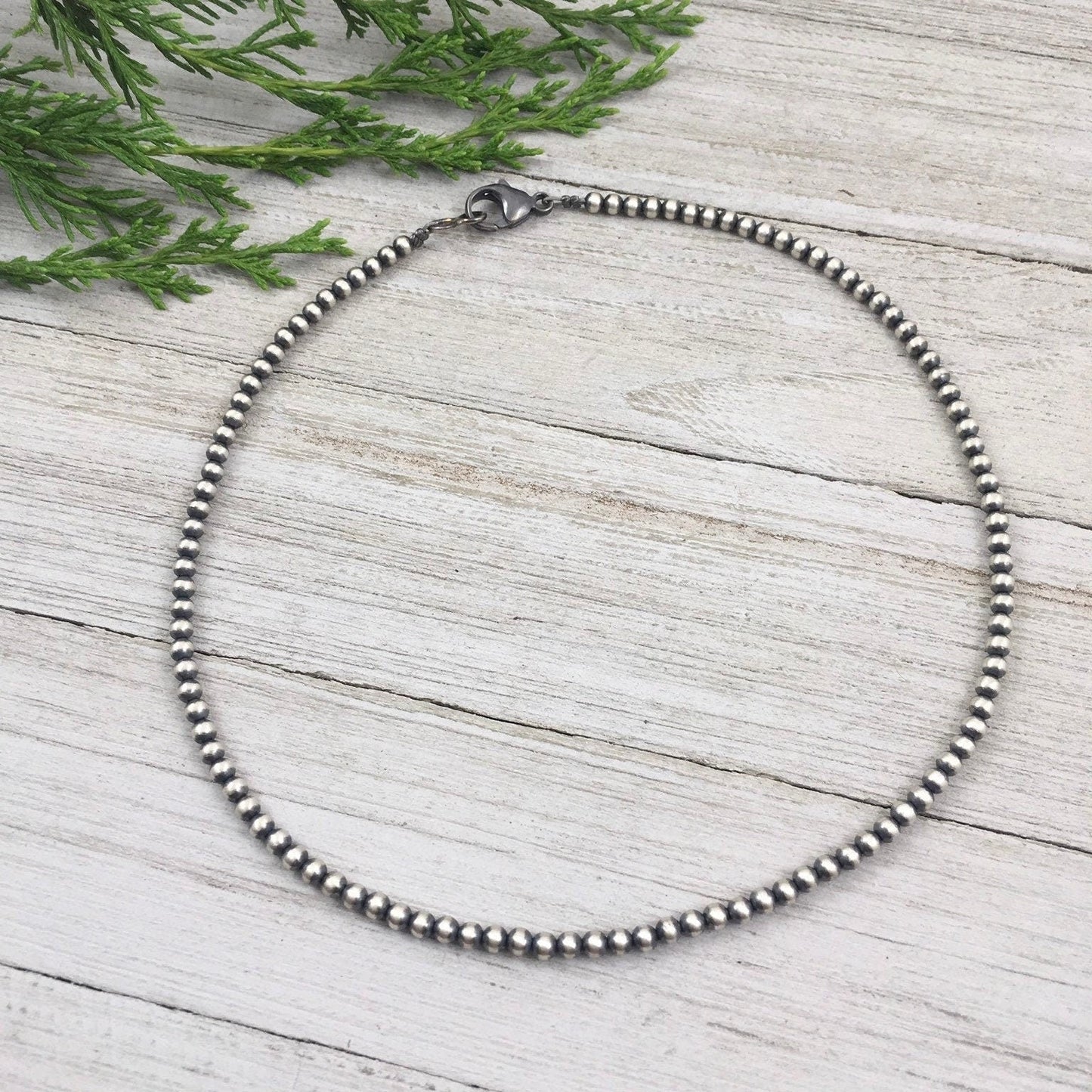 4mm Sterling Silver Bead, Necklace, Oxidized Sterling Silver, Classic Western Choker, small beads, Southwest Pearls