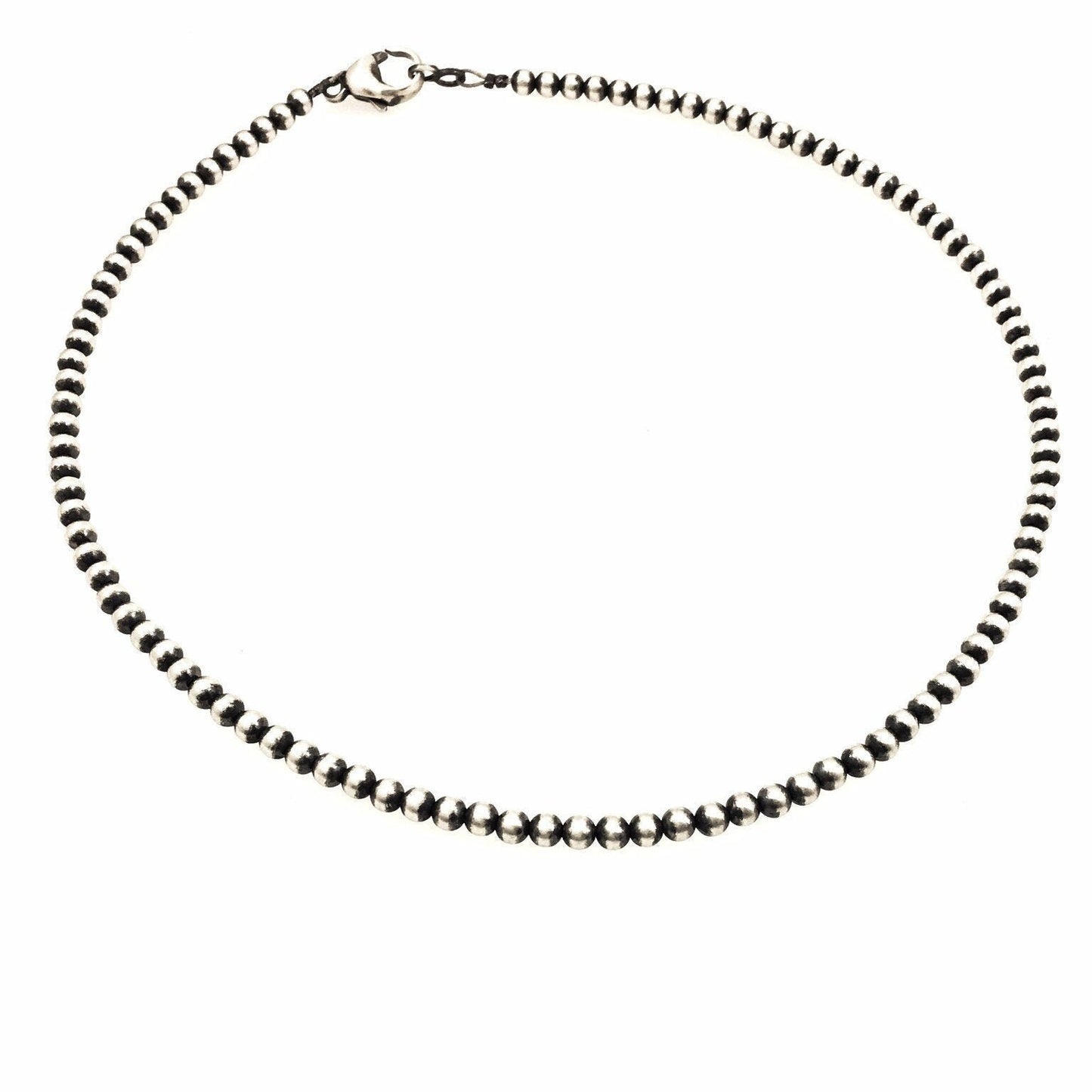 4mm Sterling Silver Bead, Necklace, Oxidized Sterling Silver, Classic Western Choker, small beads, Southwest Pearls