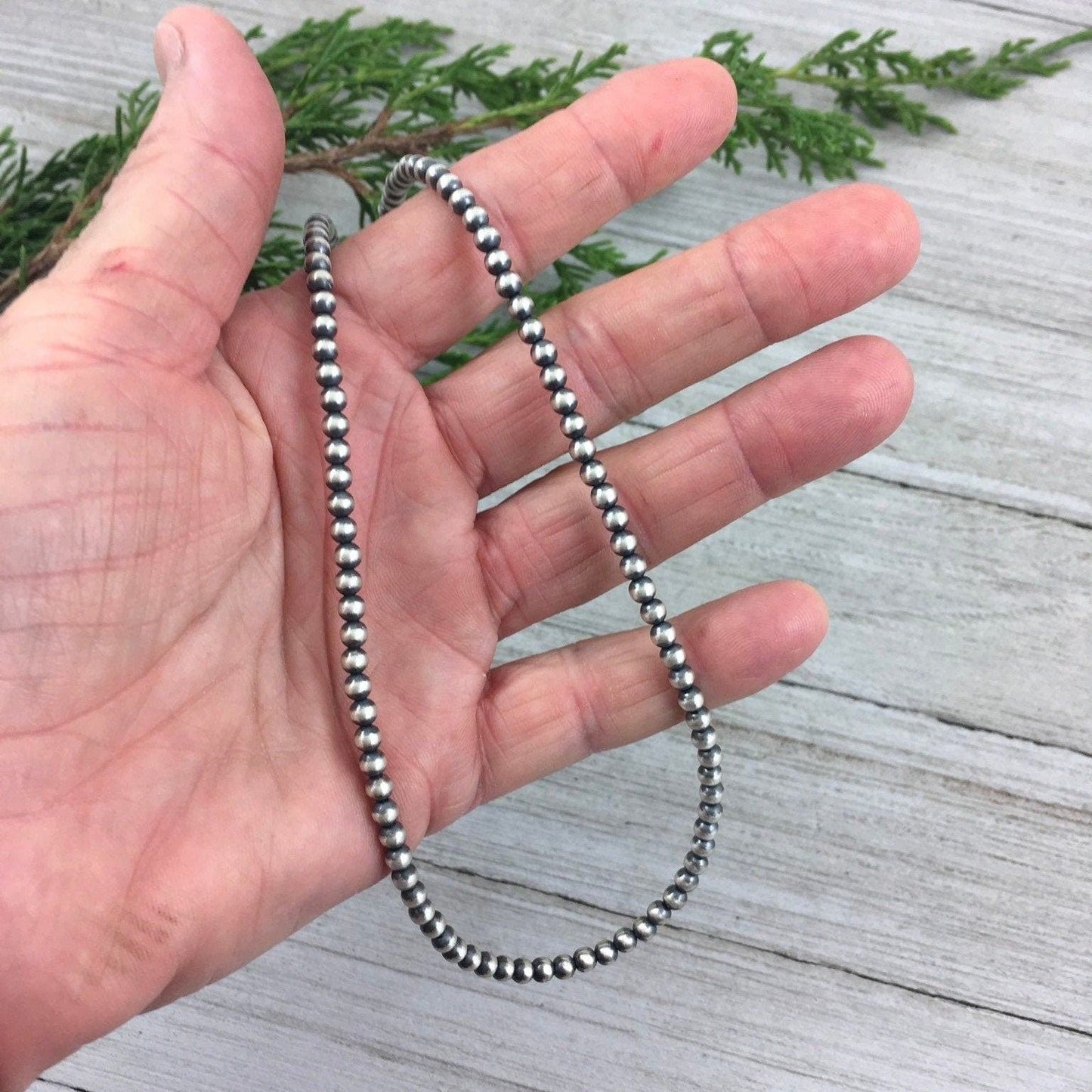 4mm Sterling Silver Bead, Necklace, Oxidized Sterling Silver, Classic Western Choker, small beads, Southwest Pearls