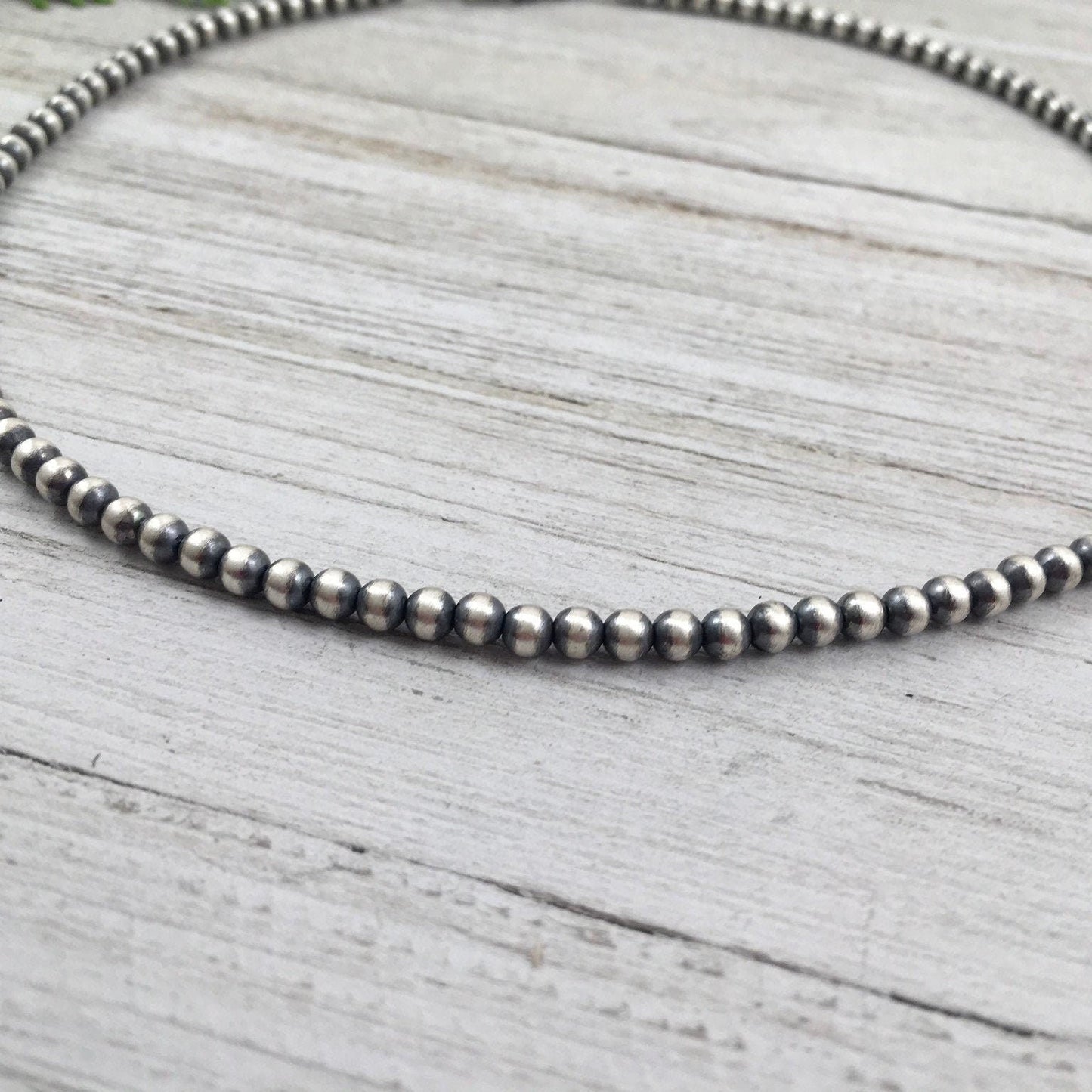 4mm Sterling Silver Bead, Necklace, Oxidized Sterling Silver, Classic Western Choker, small beads, Southwest Pearls